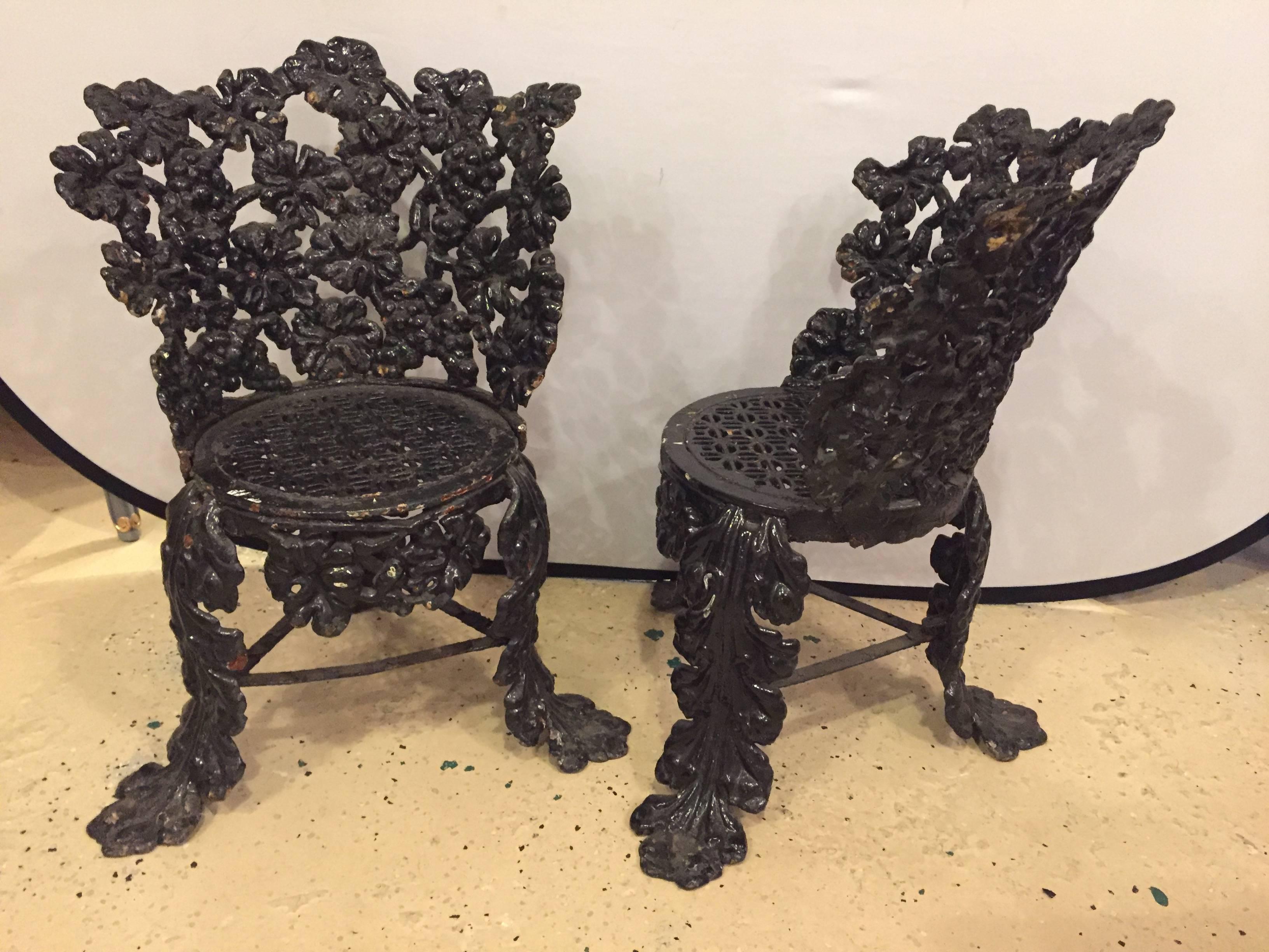 Pair of Cast Iron Small Garden Chairs 1