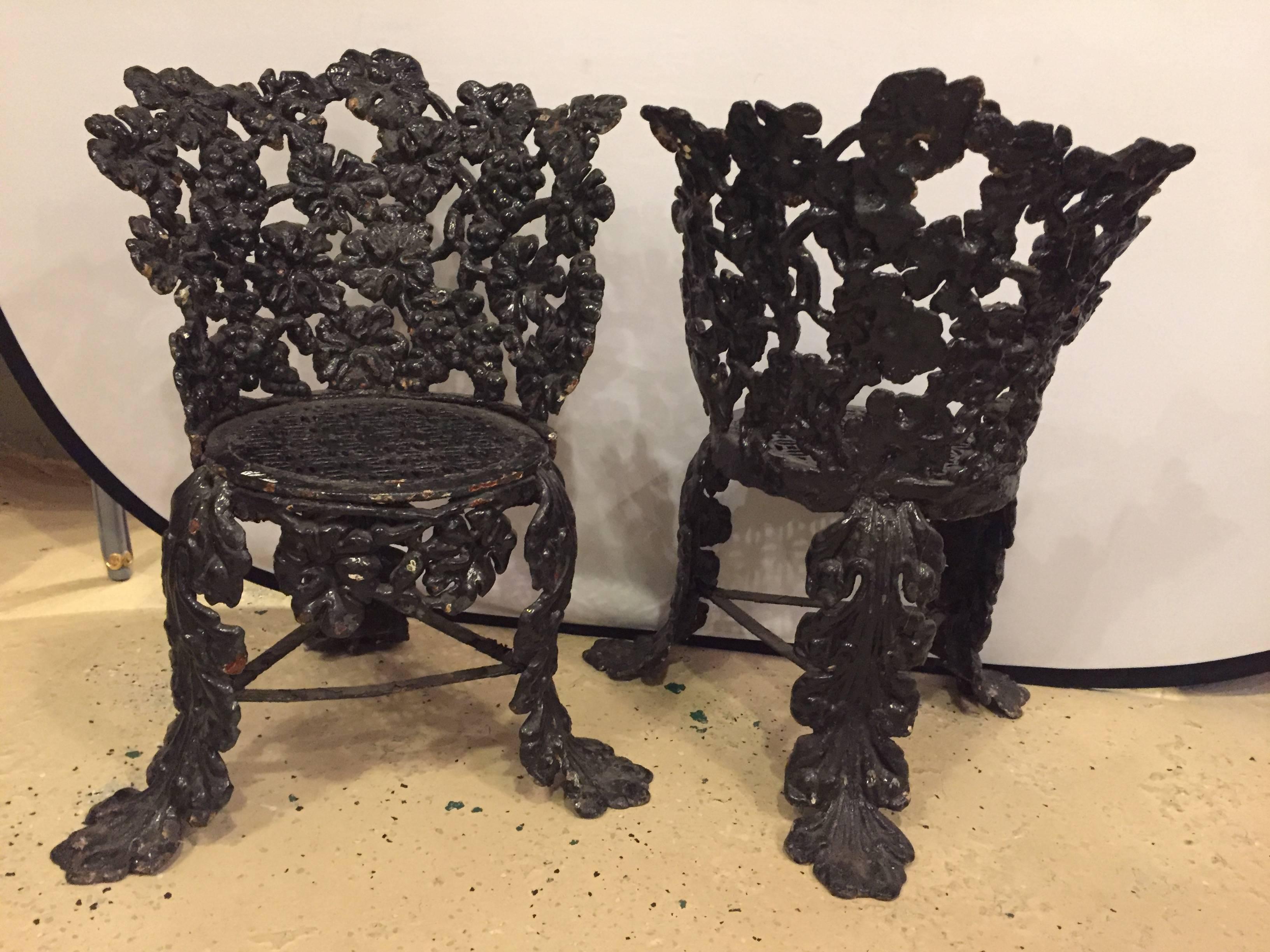 Pair of Cast Iron Small Garden Chairs 2