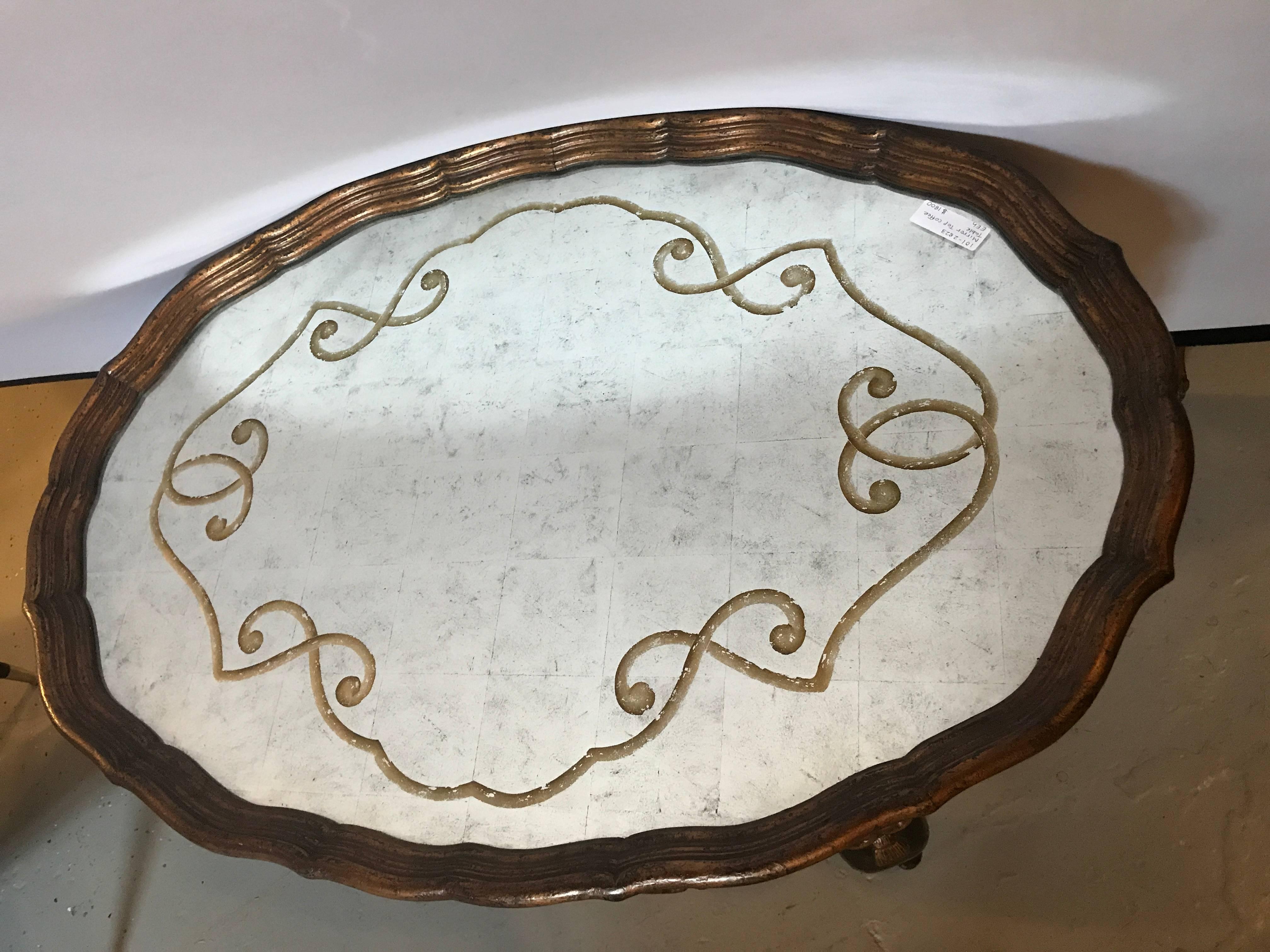 Louis XVI Fashioned Églomisé Mirror Top Coffee Table with Ebony and Gilt Base 2