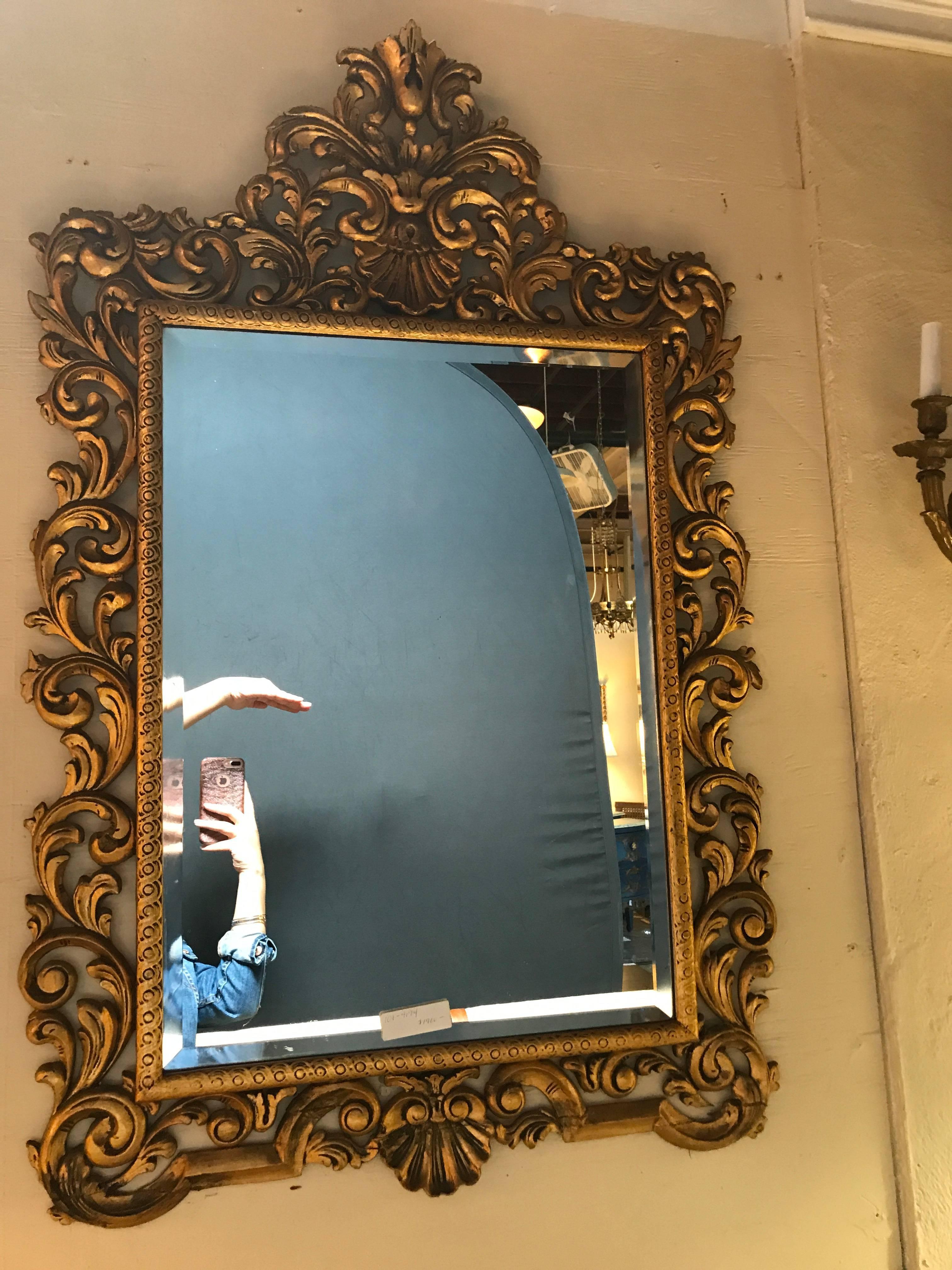 19th Century Carved Giltwood Beveled Wall Mirror Finely Carved Rococo Style 8