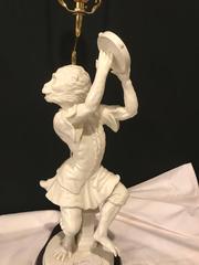 Pair of White Porcelain Opposing Monkey Lamps