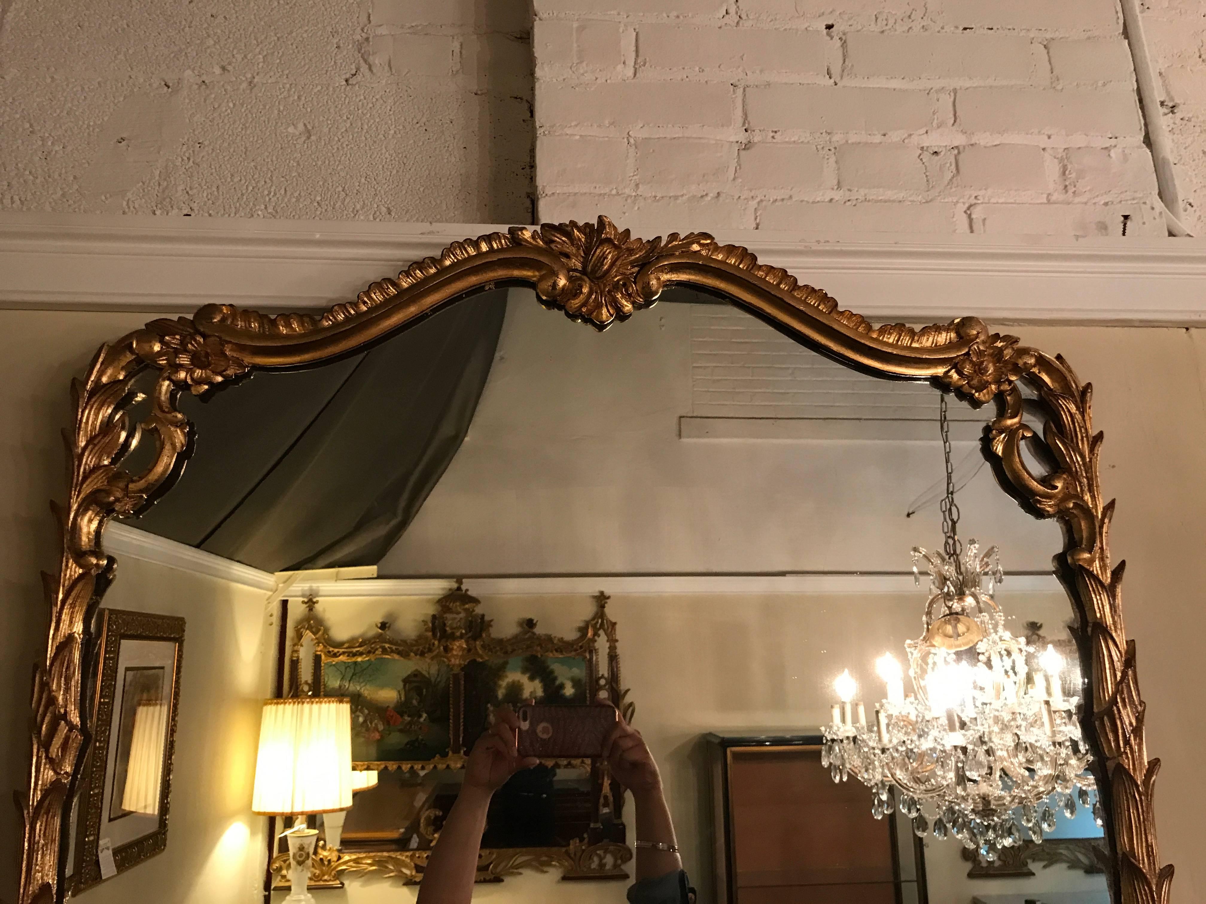 Pair of Monumental Giltwood Carved Wall or Console Mirrors 4