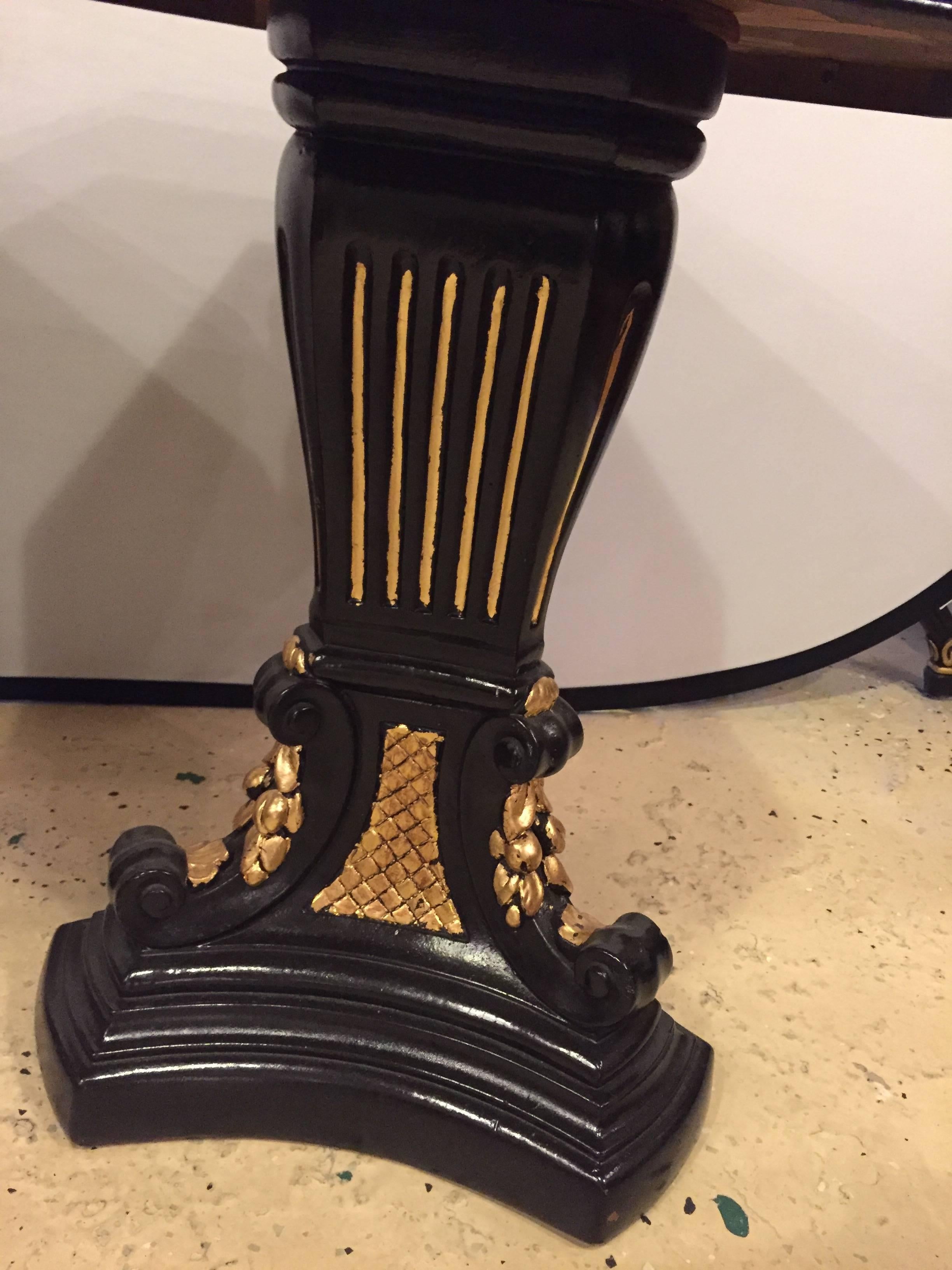 20th Century Pair of Gilt Glass Top Ebonized and Gilt Decorated End or Side Tables