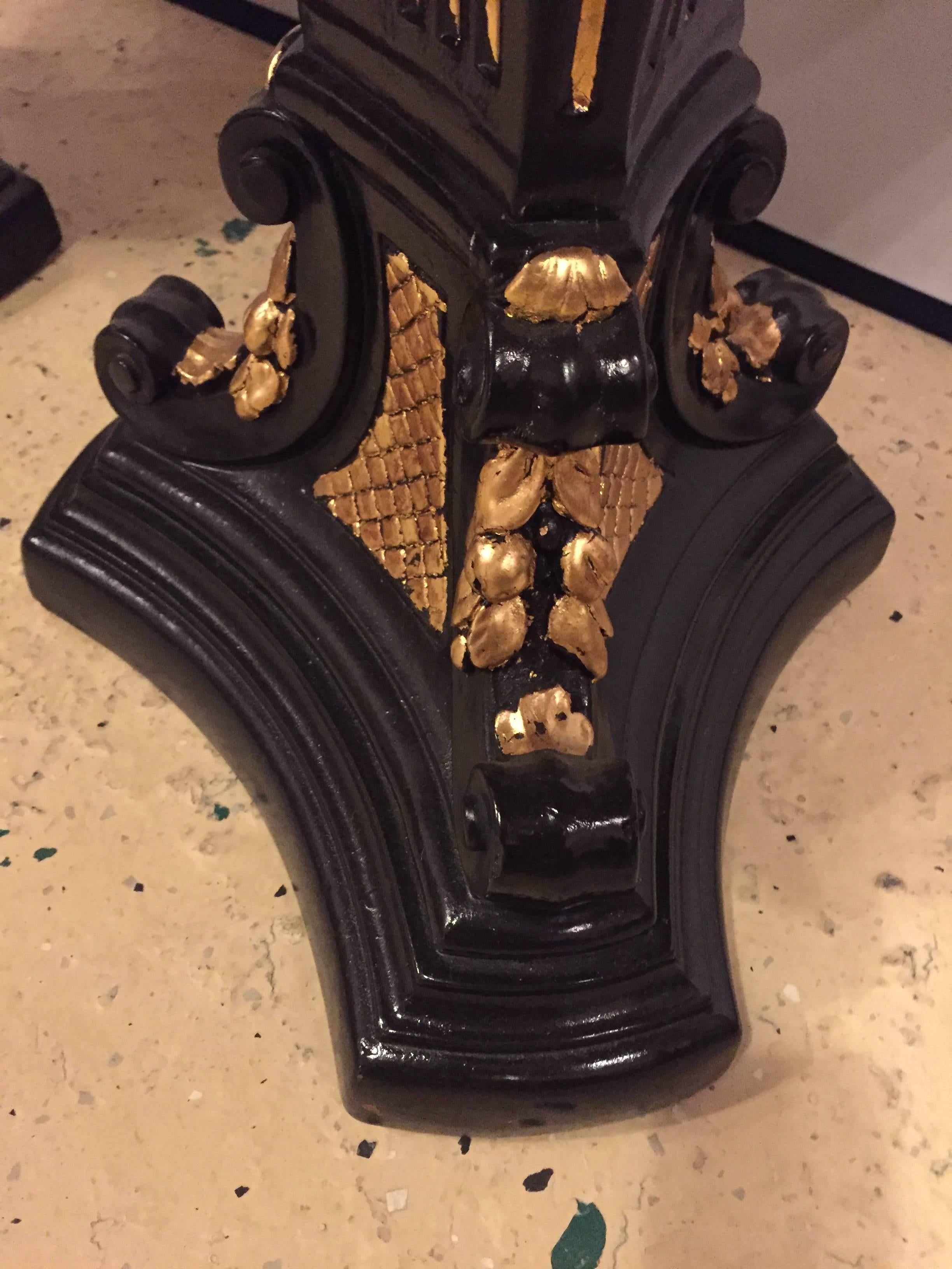 Pair of Gilt Glass Top Ebonized and Gilt Decorated End or Side Tables 1