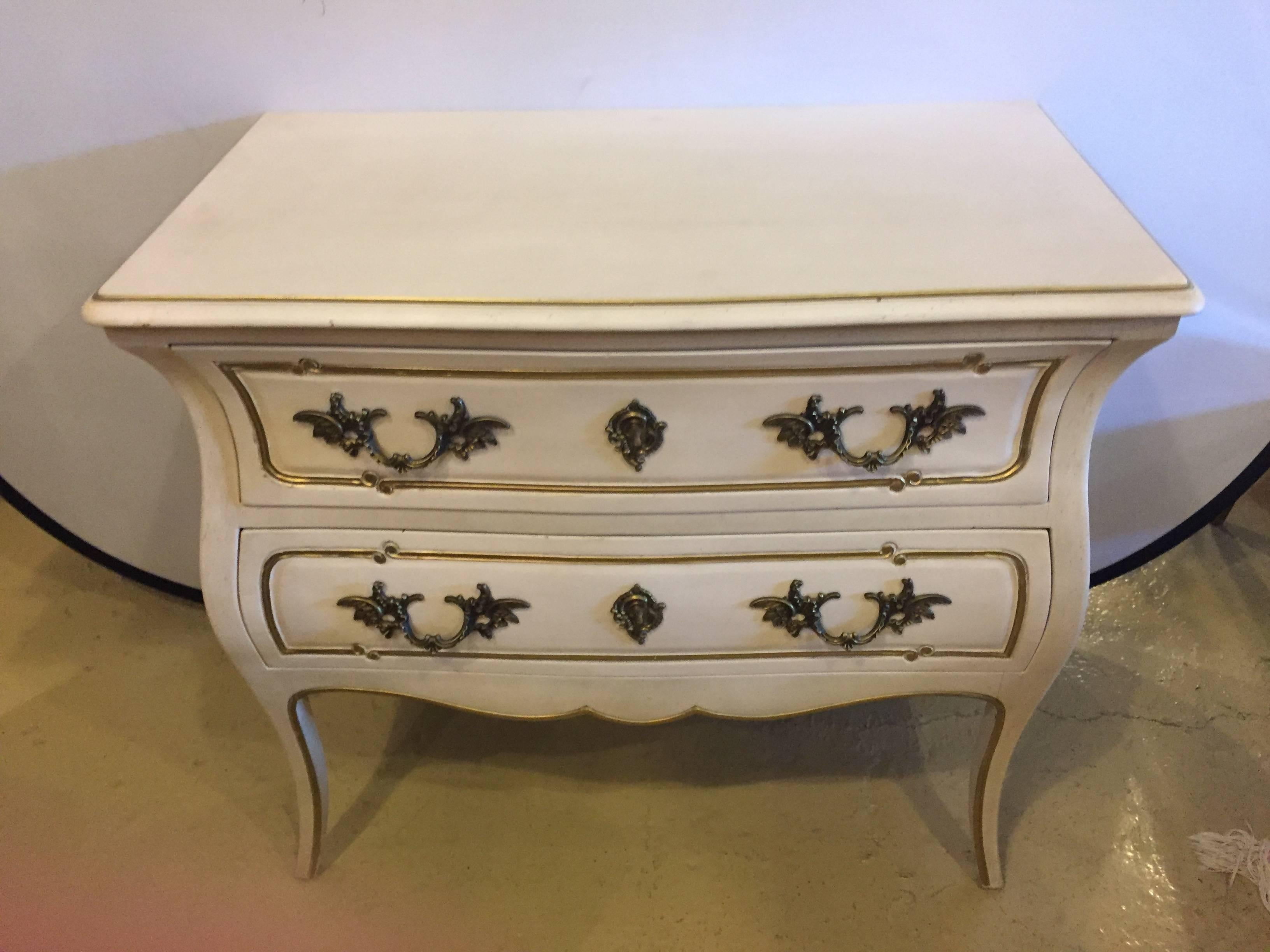 White and Gilt Decorated Louis XV Style Bombe Commode 1