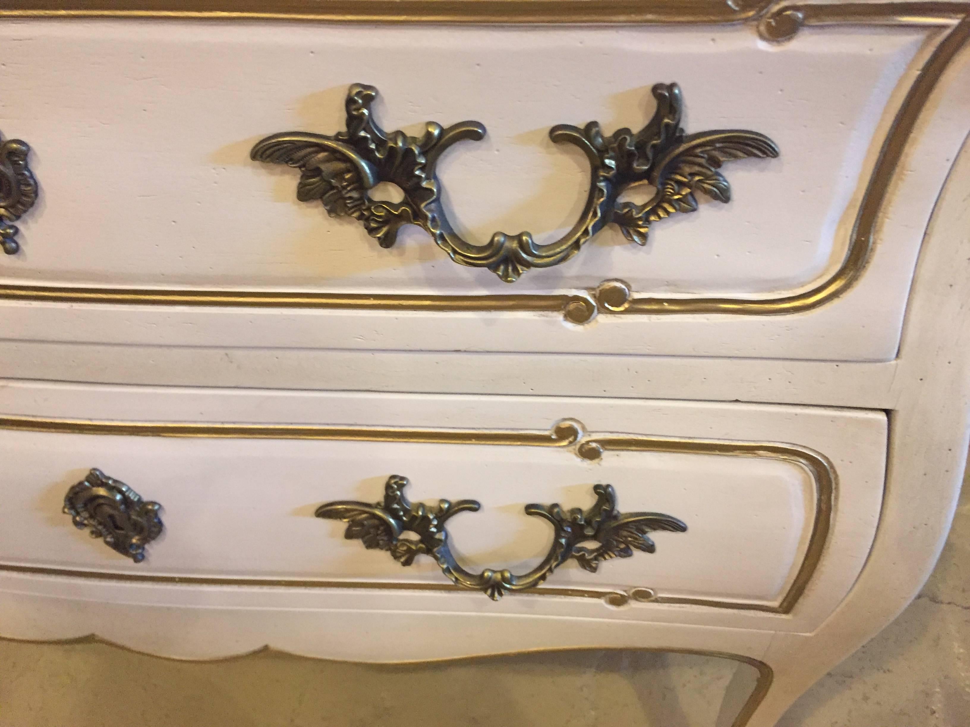 White and Gilt Decorated Louis XV Style Bombe Commode 2