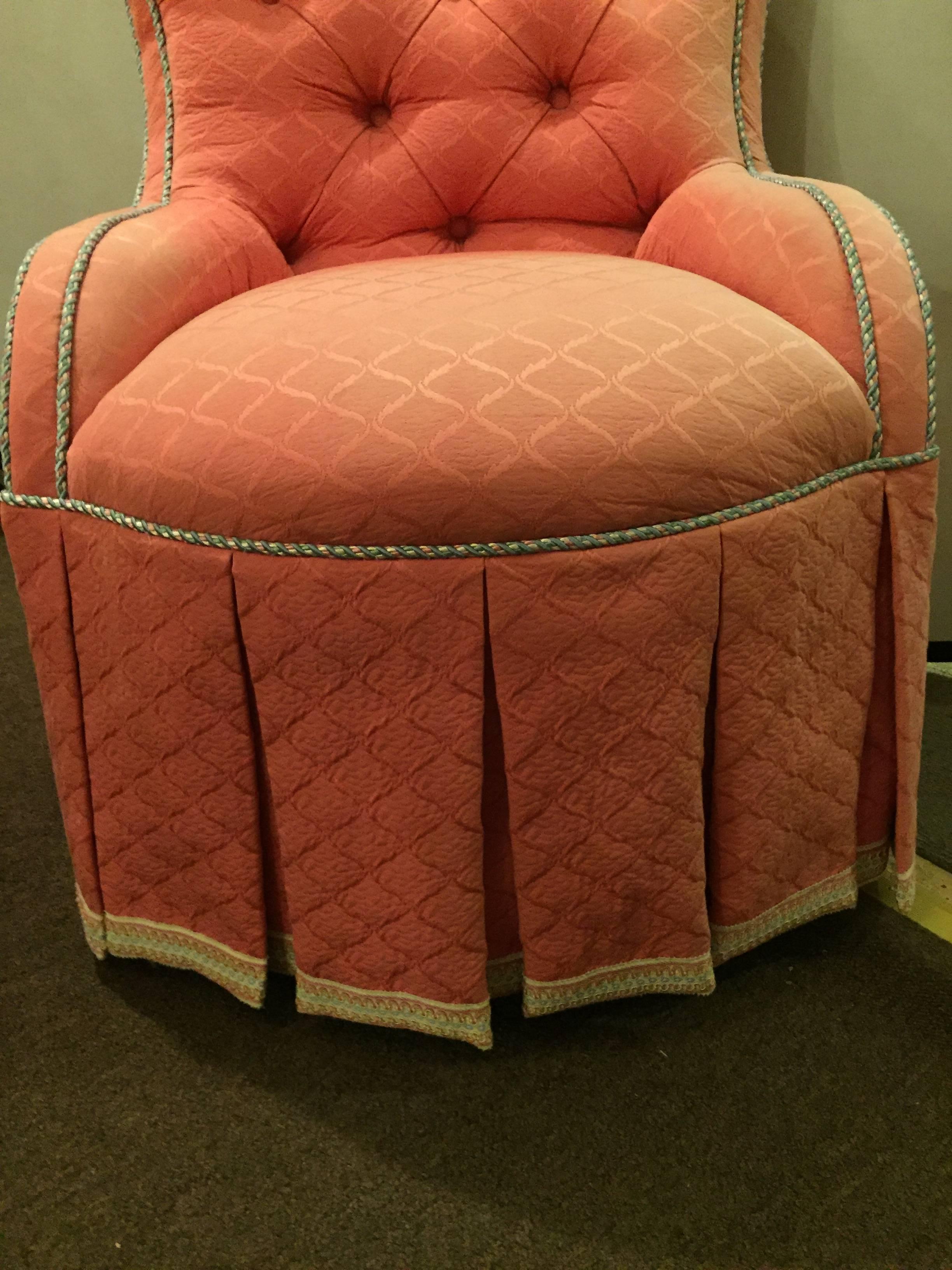 Finely Upholstered Custom Quality Slipper Chair with Matching Ottoman 3