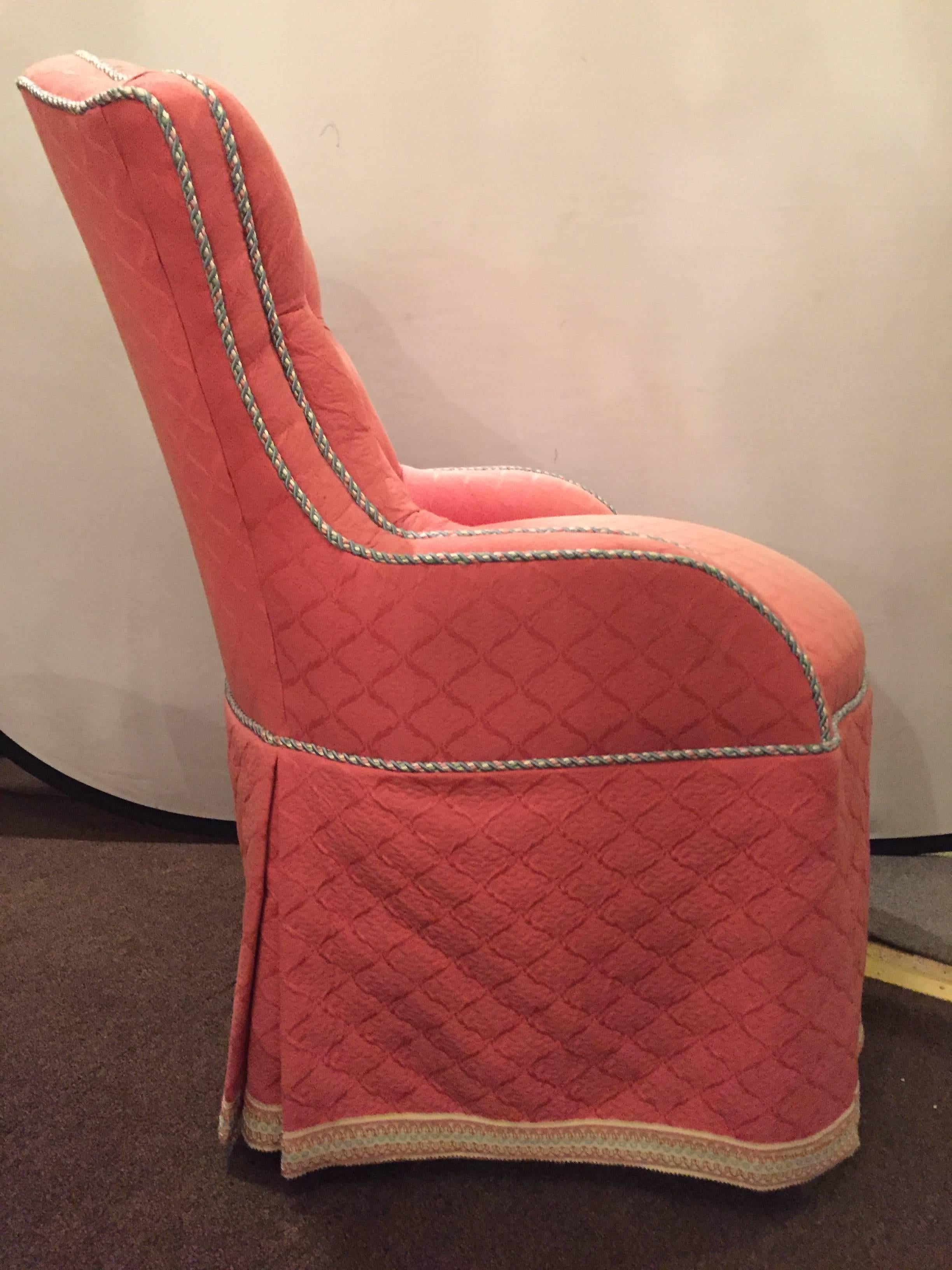 Finely Upholstered Custom Quality Slipper Chair with Matching Ottoman In Good Condition In Stamford, CT