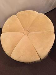 Circular Finely Upholstered and Lined Ottoman or Poof with a Tassel Fringe Base