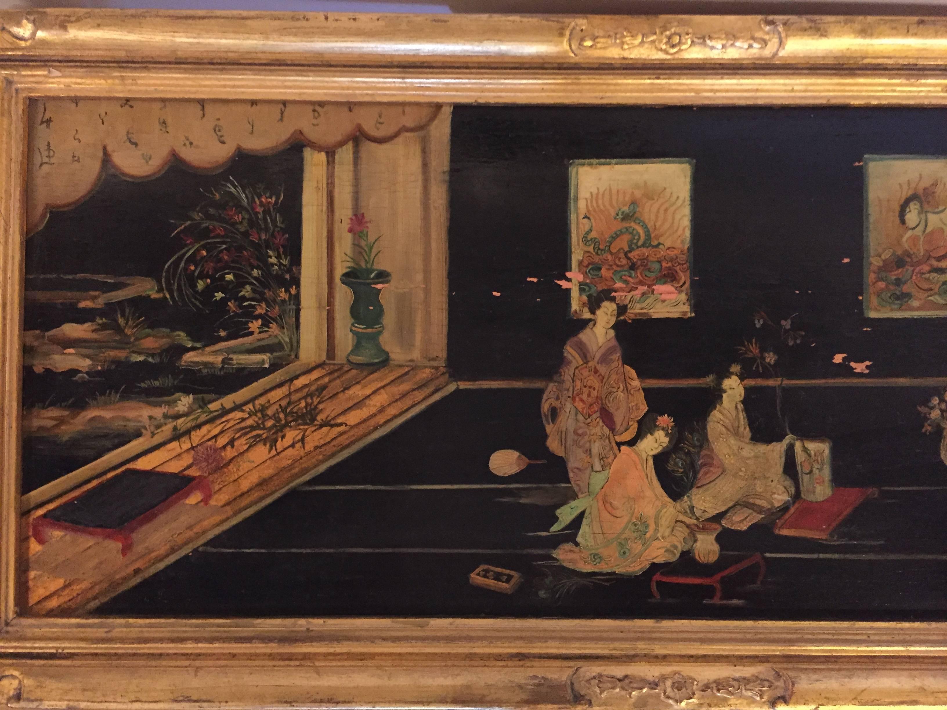 Louis XV Style Chinoiserie Gilt Base Coffee Low Table Depicting Geishas 2