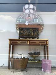 Pair of Jansen Style Two-Drawer Marble-Top Bronze Consoles or Serving Tables