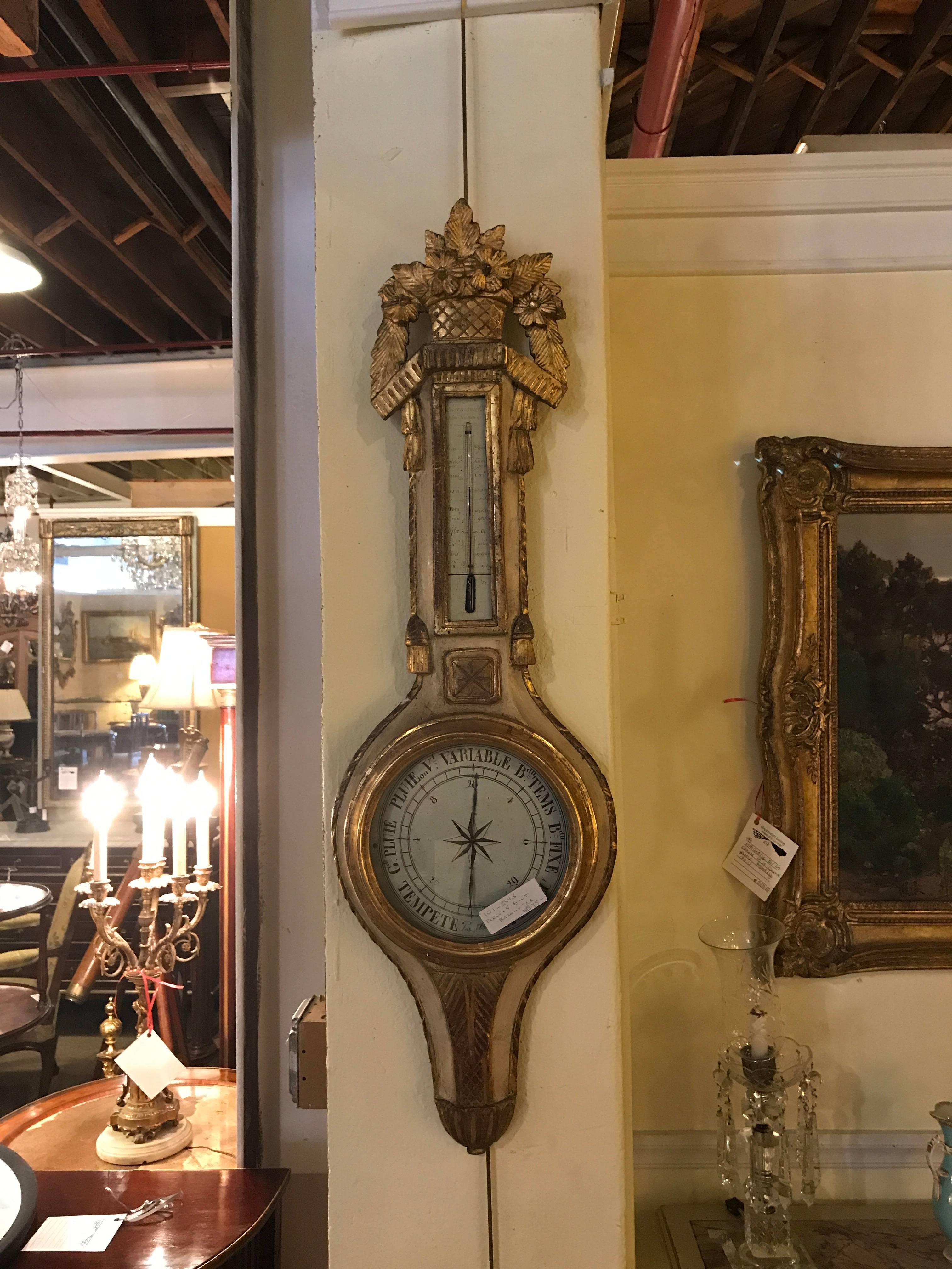 Italian Parcel Paint and Gilt Decorated Gilt Gold Antique Barometer at ...