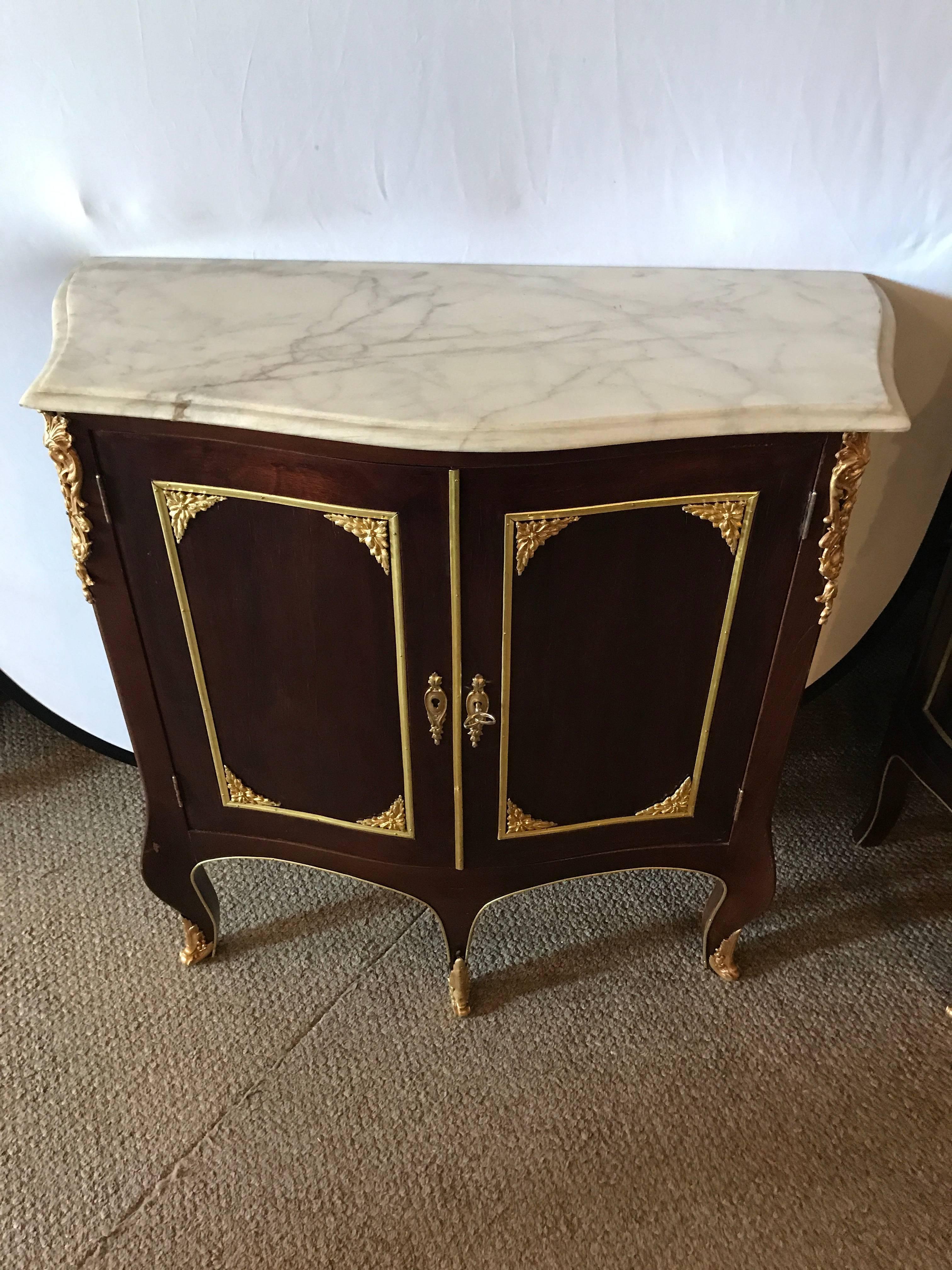 Hollywood Regency Maison Jansen Style, Louis XV Cabinets, Mahogany, Marble, Europe, 1970s For Sale