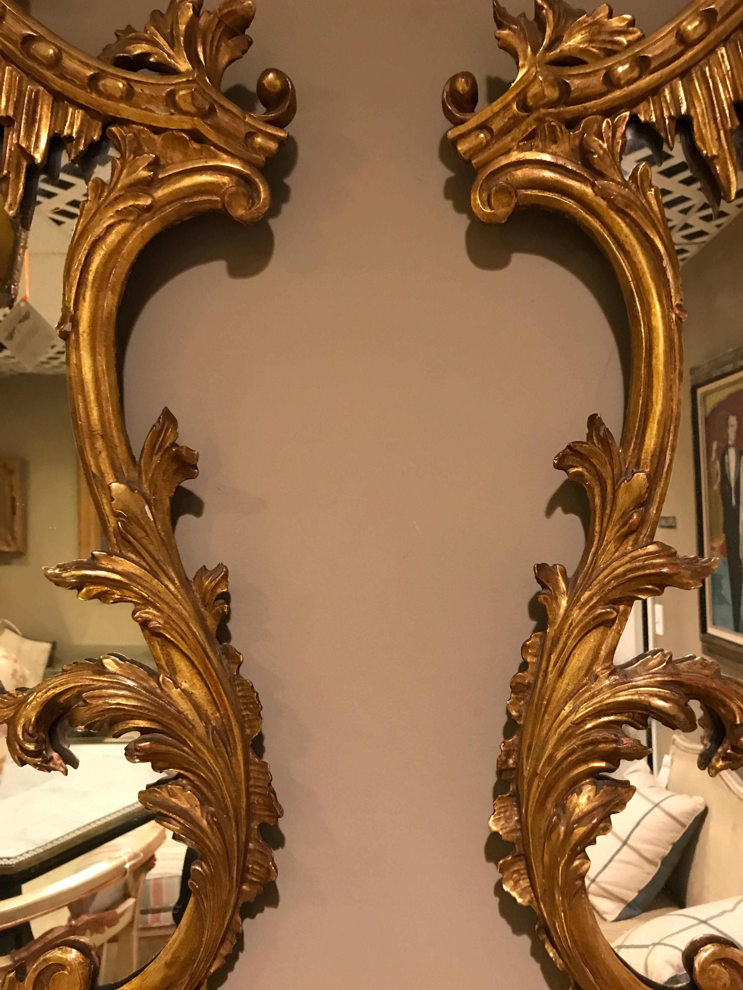 20th Century Pair of Small Italian Rococo Style Wall Mirrors