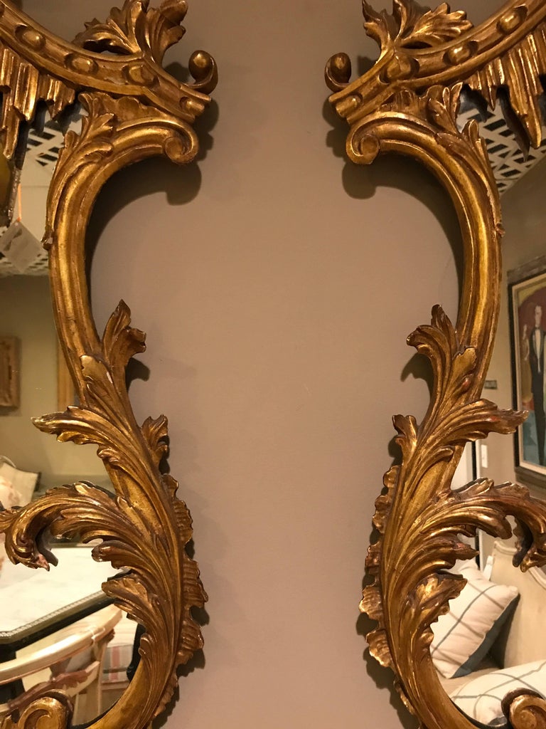 Pair of Small Italian Rococo Style Wall Mirrors For Sale at 1stdibs