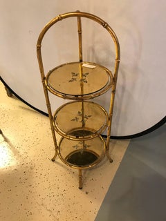Hollywood Regency Style Faux Bamboo Églomisé Glass Three-Tier Ètagerè / Stand
