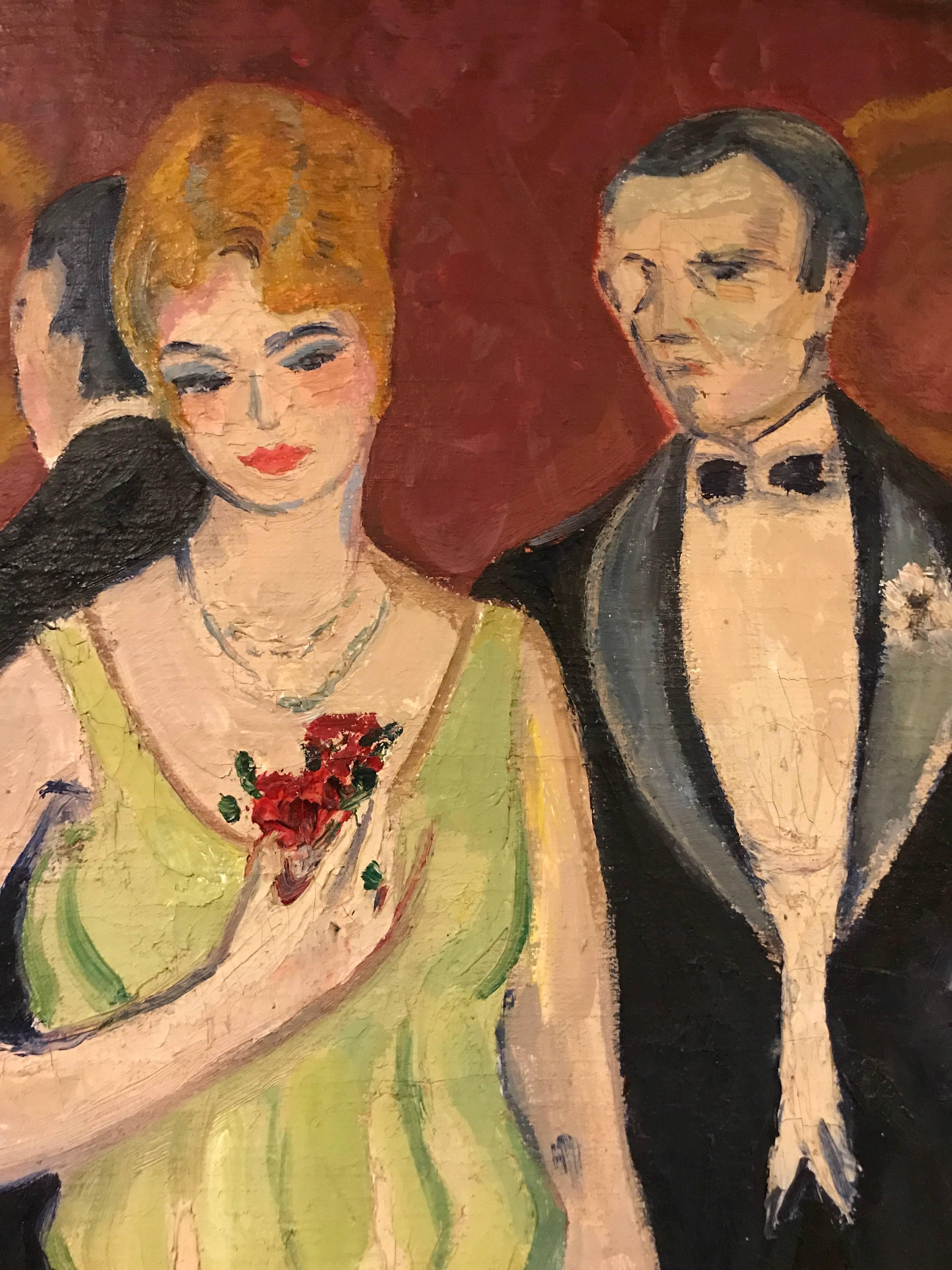 French Oil on Canvas by Rene Mendes of the Ballroom In Good Condition For Sale In Stamford, CT