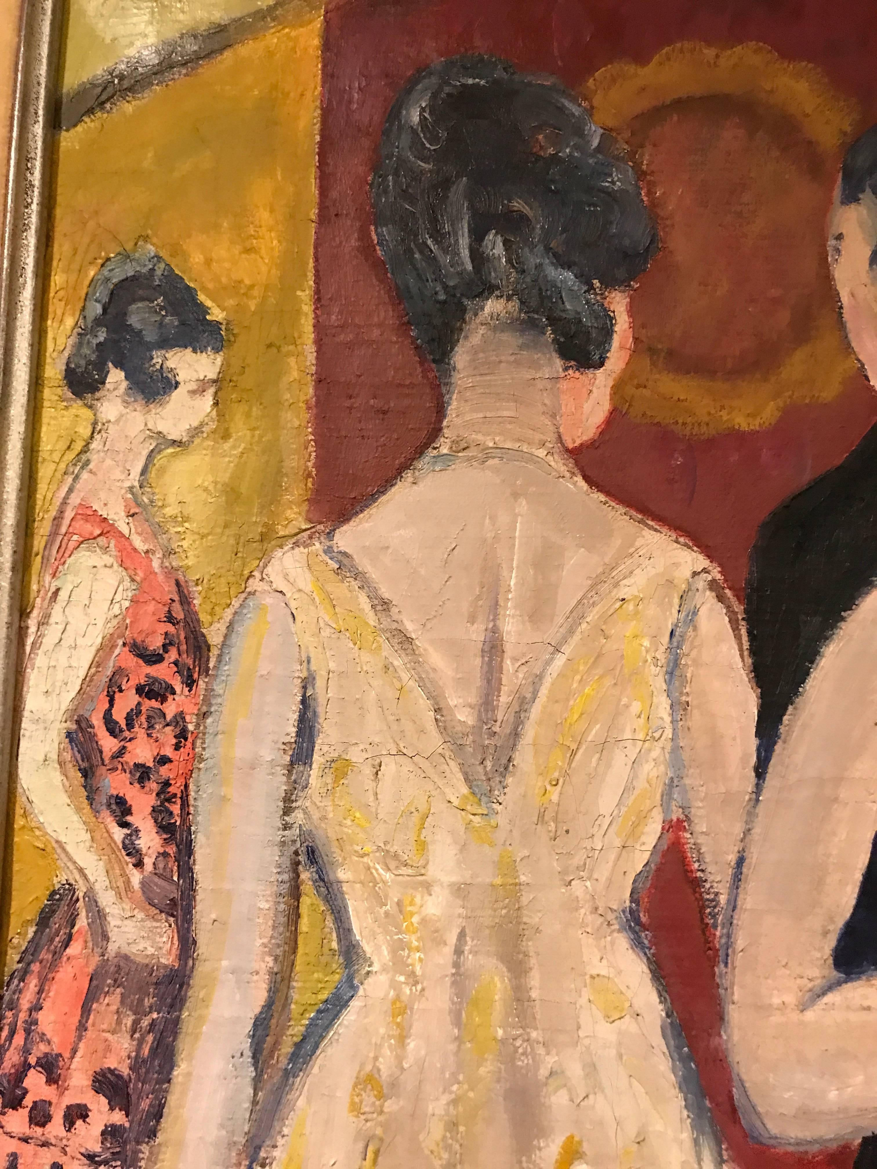 20th Century French Oil on Canvas by Rene Mendes of the Ballroom For Sale