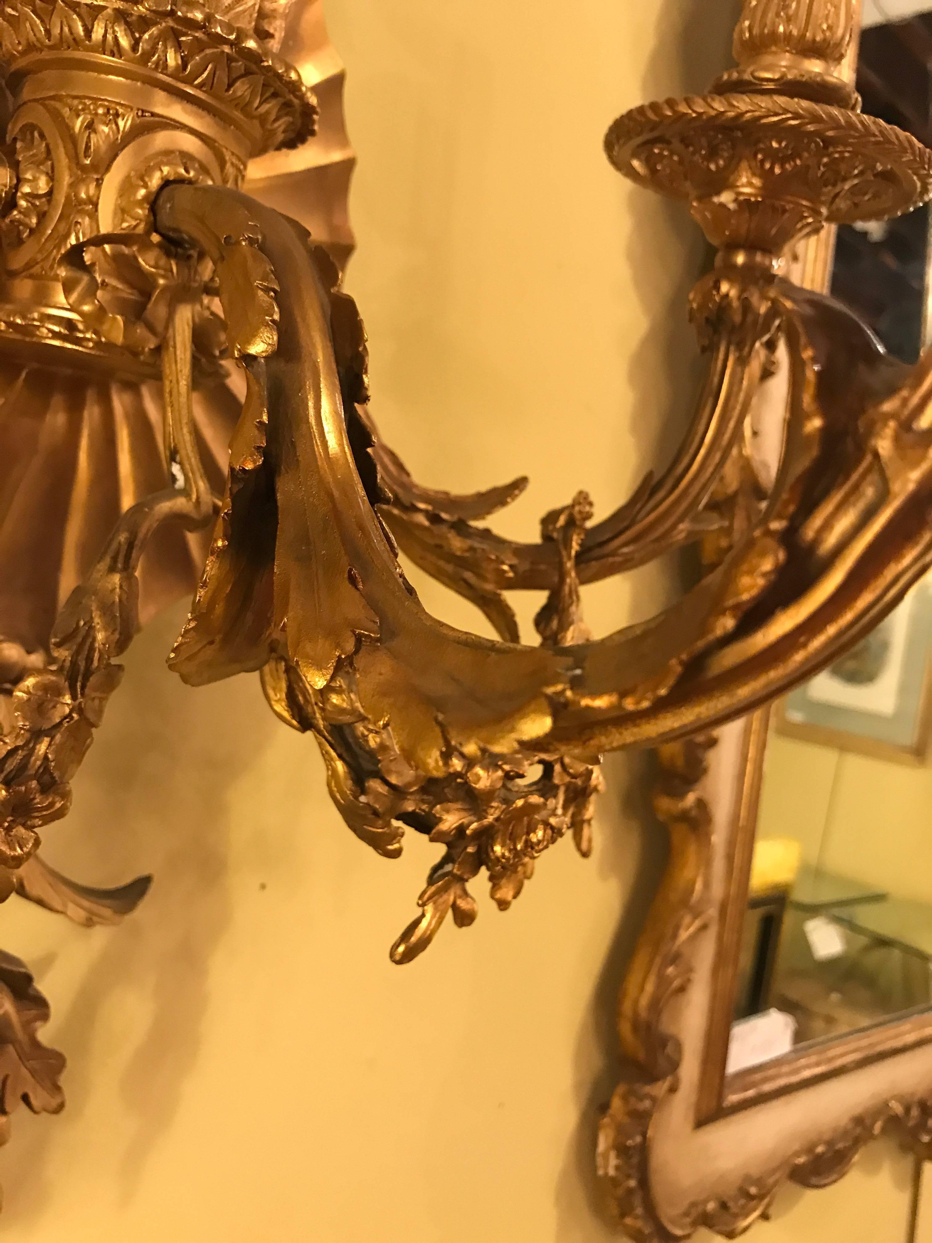 Pair of Bronze Three-Light Sconces in an Urn Form 1