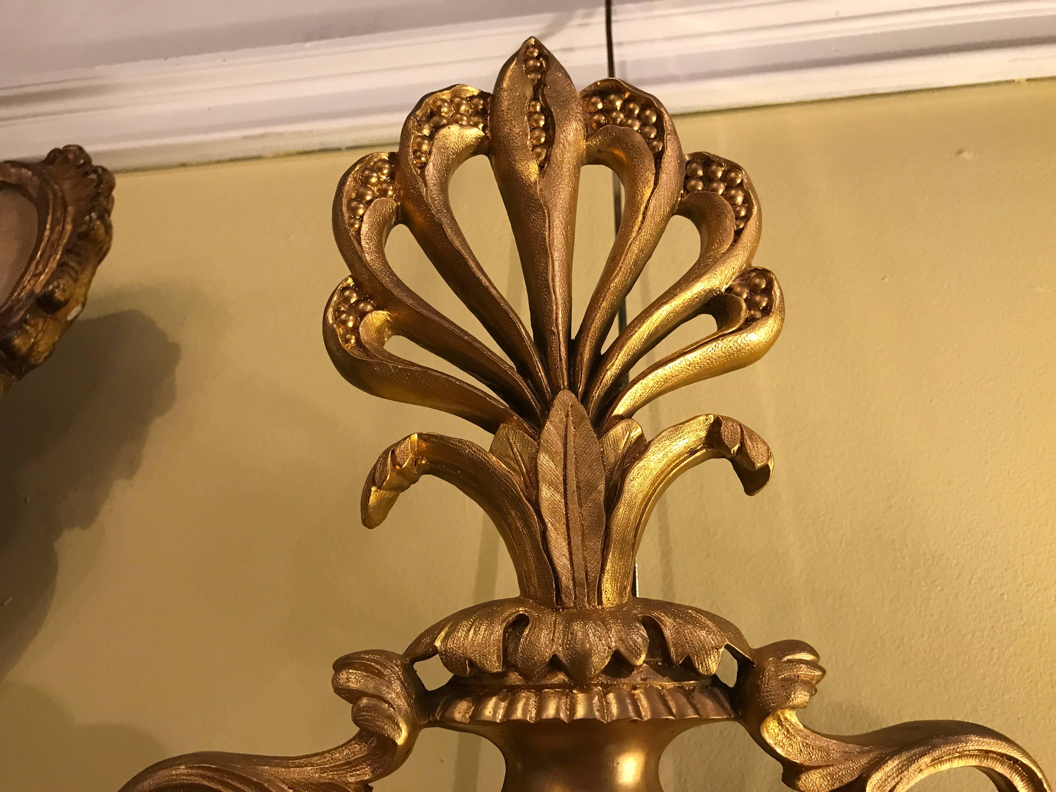 Pair of Bronze Three-Light Sconces in an Urn Form 2