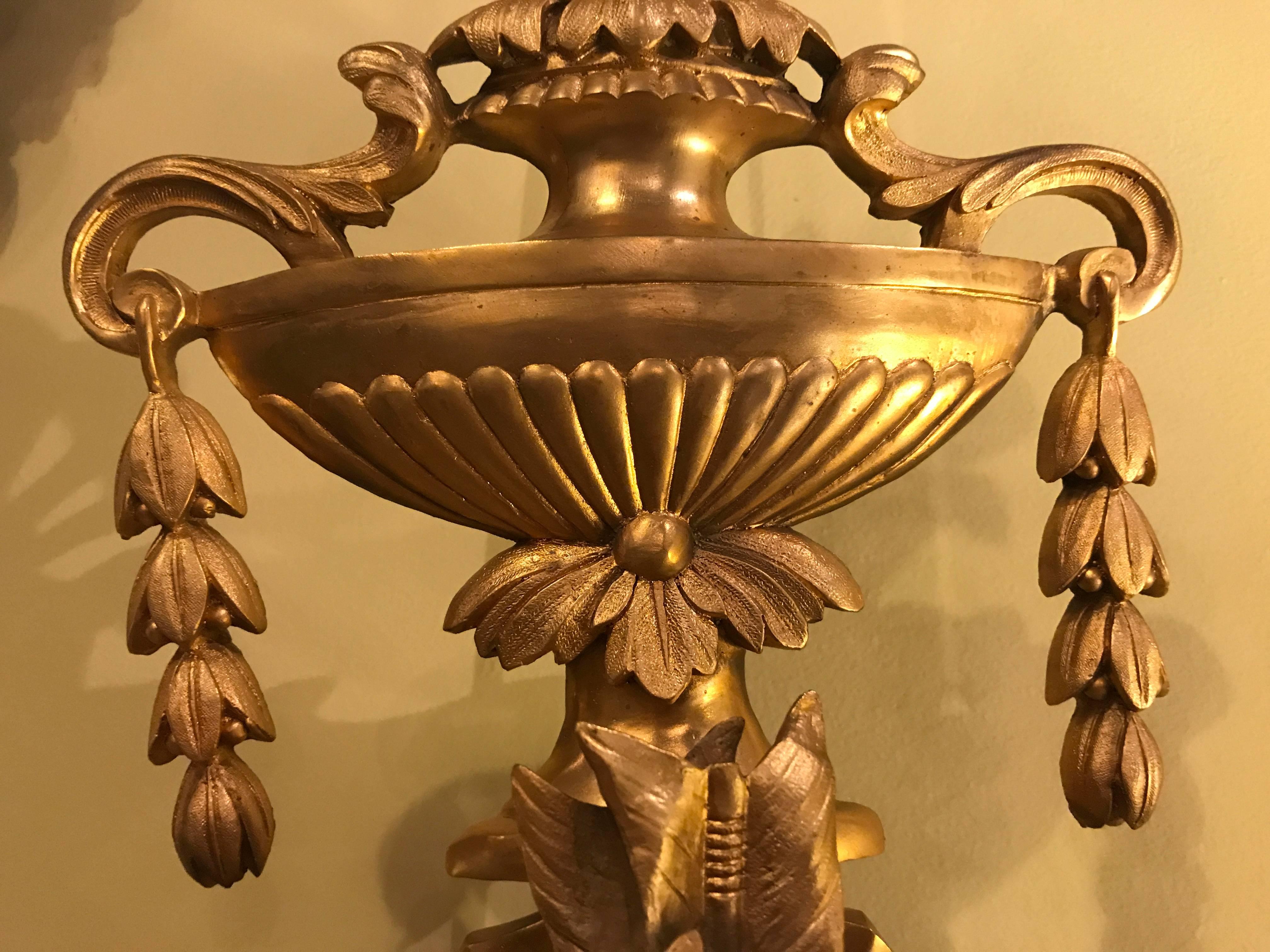 Pair of Bronze Three-Light Sconces in an Urn Form 5