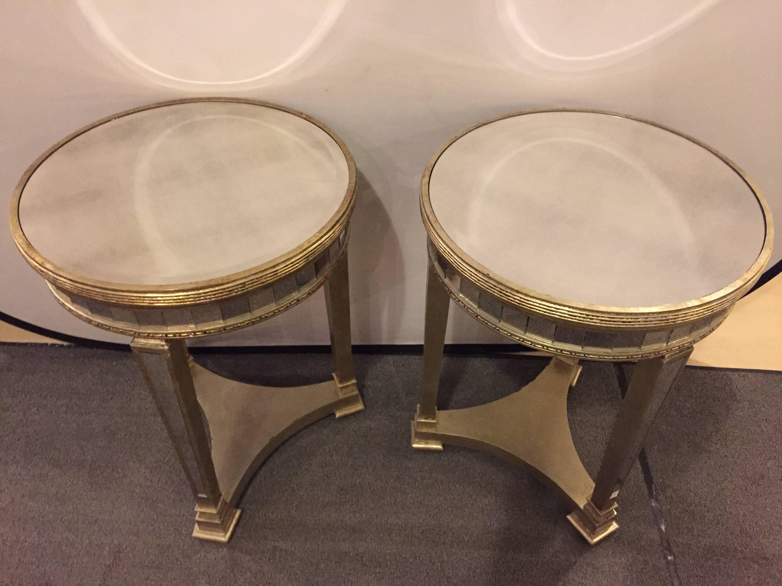 Pair of Hollywood Regency Style Mirrored and Silvered End Lamp Tables 1