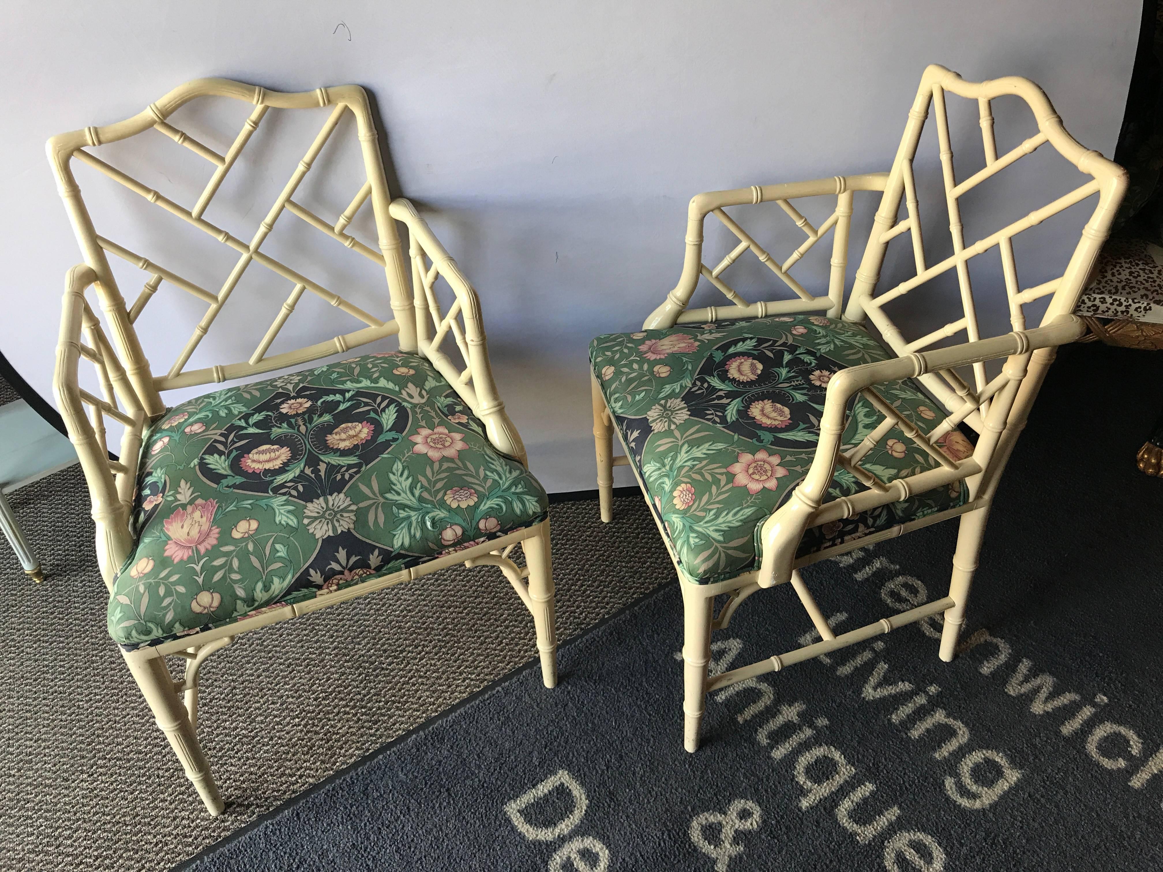 Pair of Custom Bamboo Form Armchairs in a Fine Florida Room Fabric 2