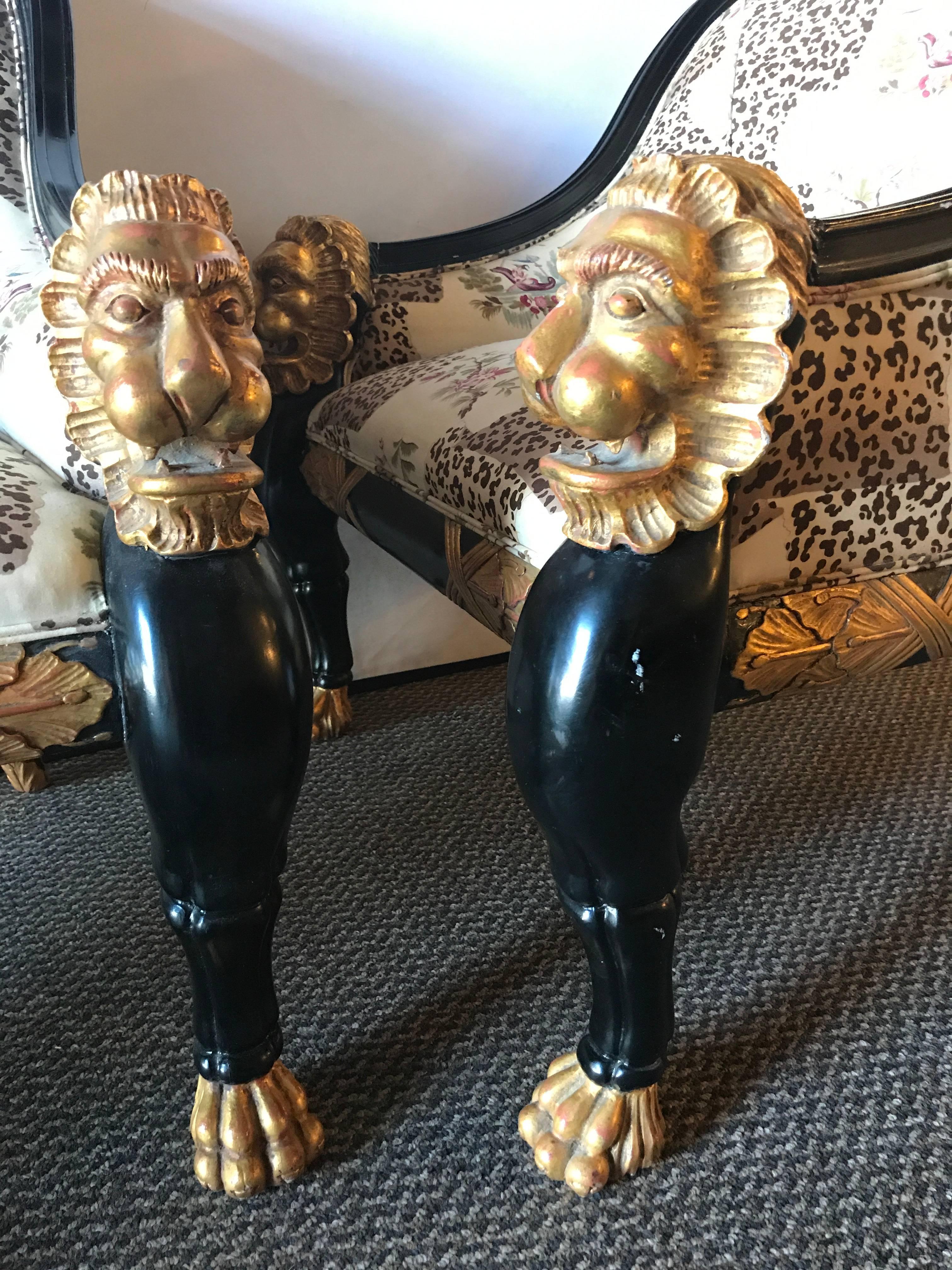 Pair of Lion Head Rest Armchairs Hollywood Regency , Maison Jansen In Good Condition In Stamford, CT