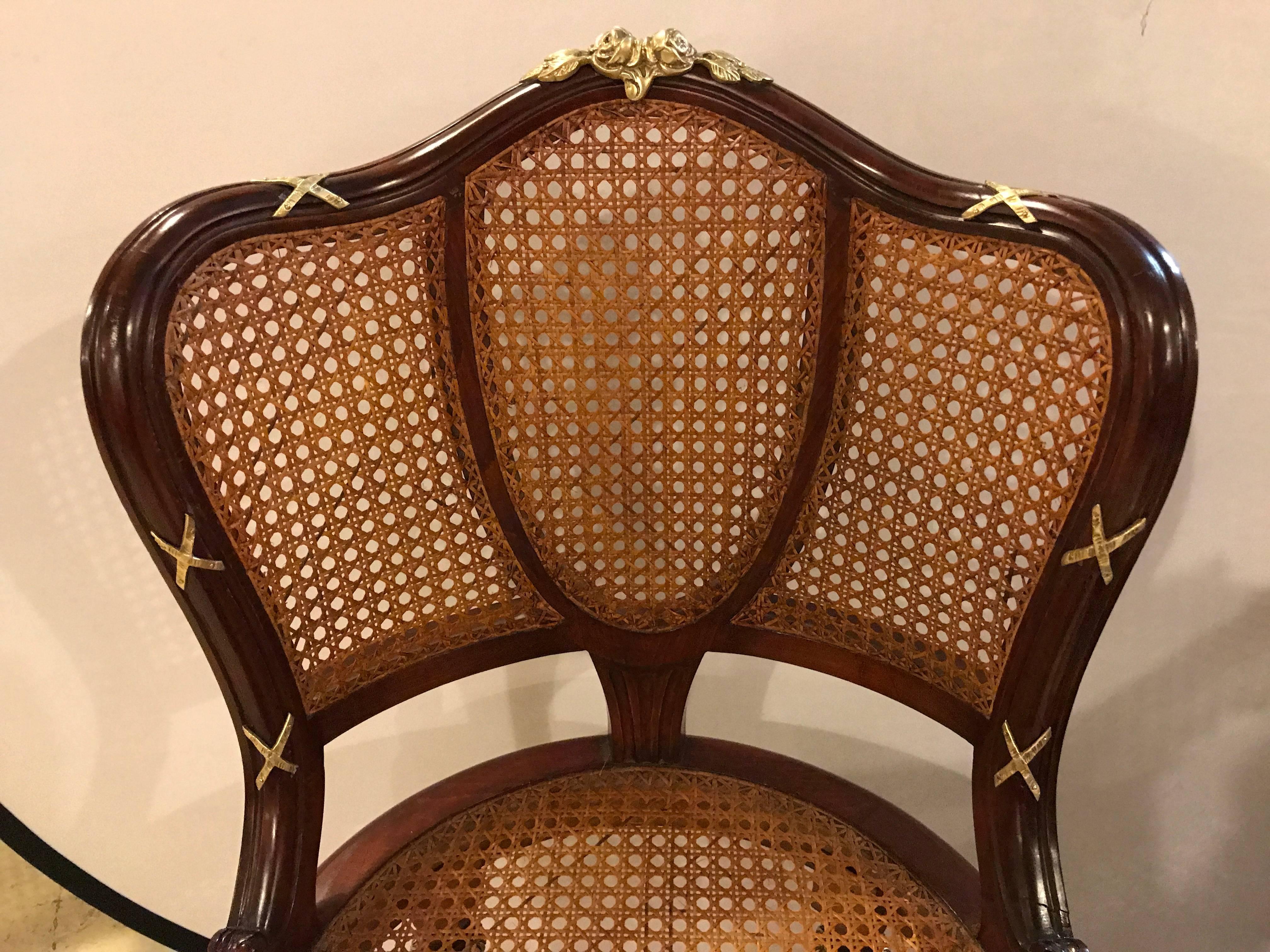 Set of Eight Fine Bronze-Mounted Louis XVI Style Dining Chairs Manner of Jansen In Good Condition In Stamford, CT