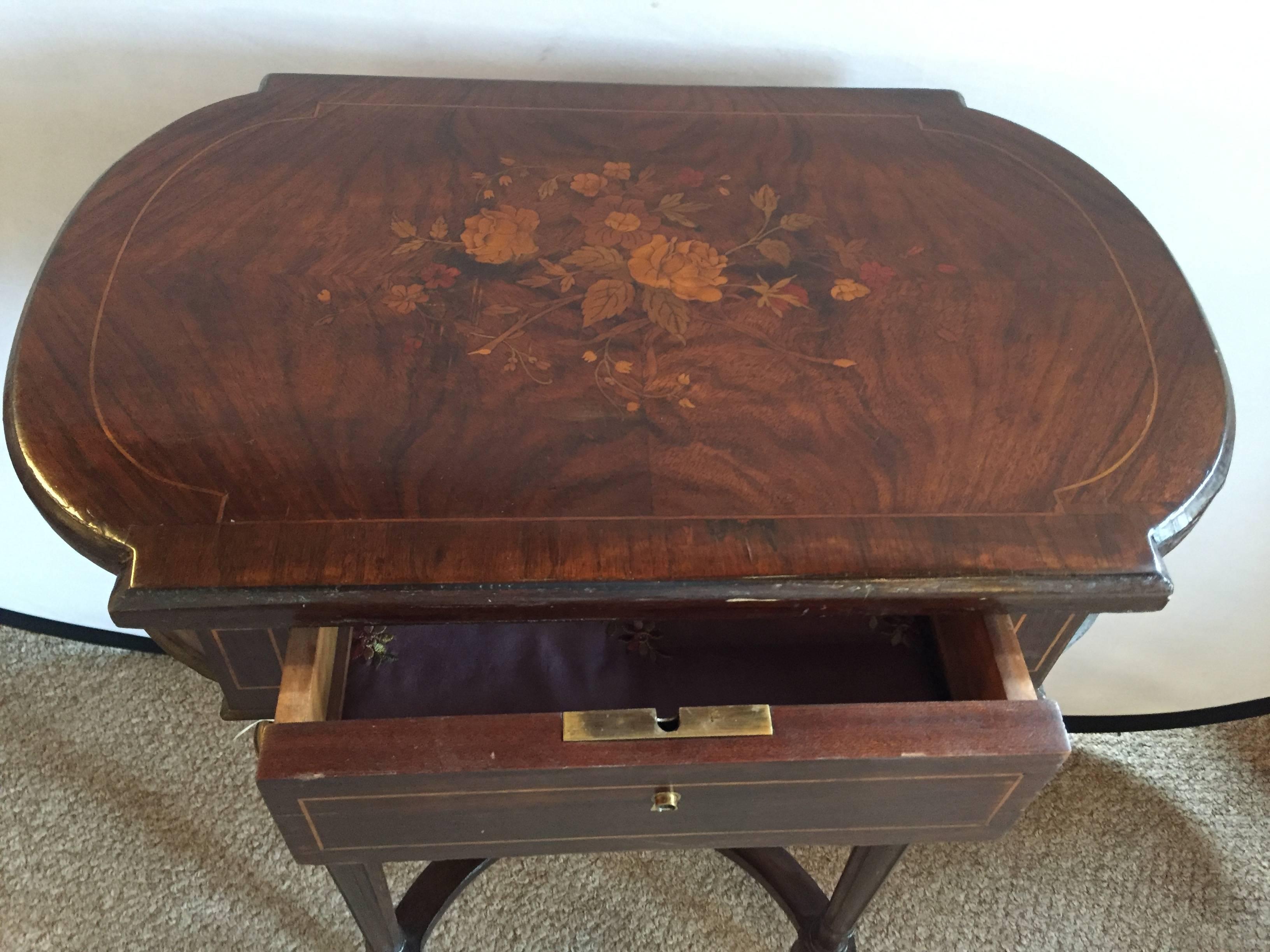Antique Inlaid Floral Writing Desk or Vanity with Bronze Mounts 1
