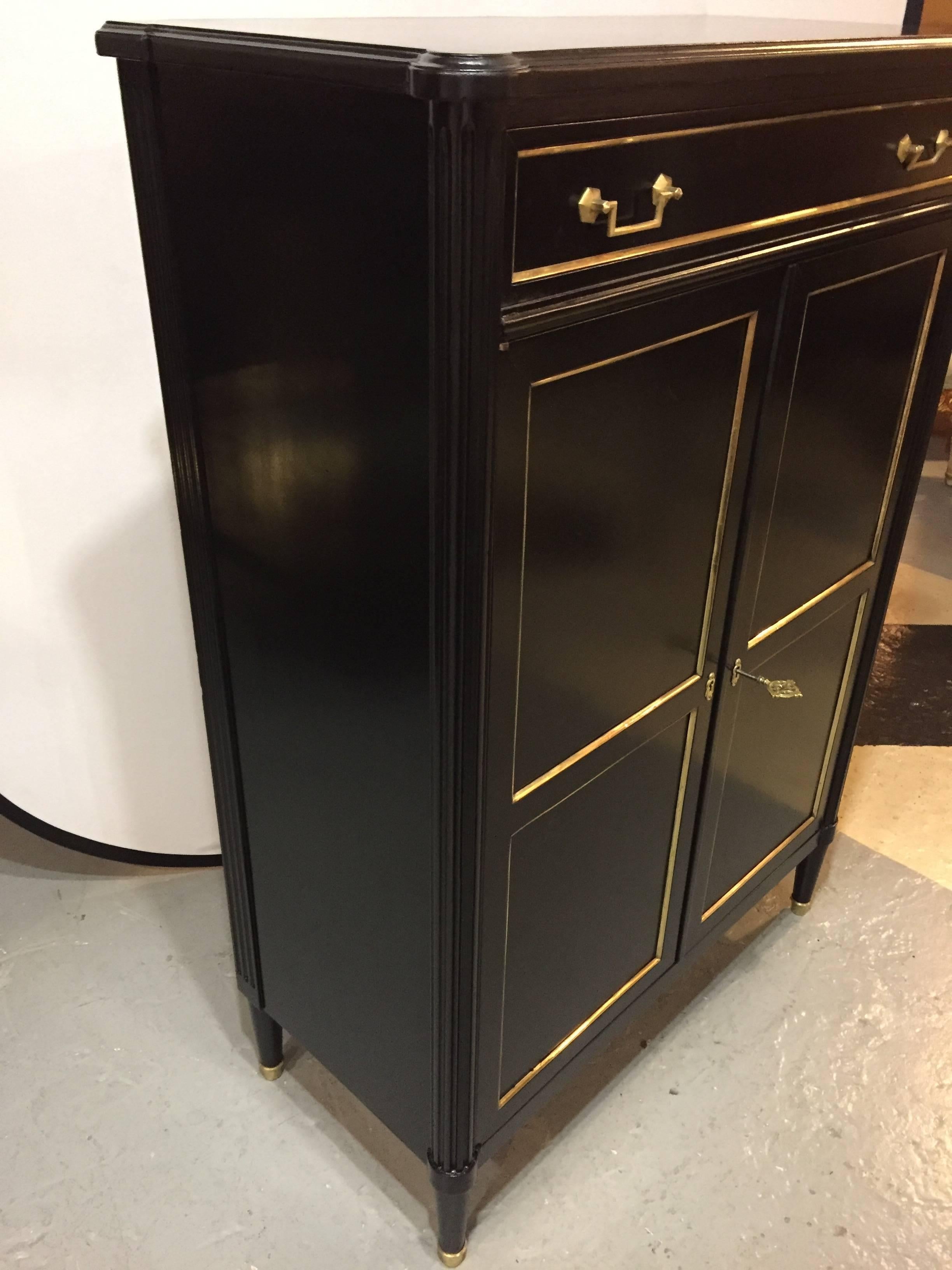 Maison Jansen Style Hollywood Regency Inspired Ebonized Hi Chest In Good Condition In Stamford, CT