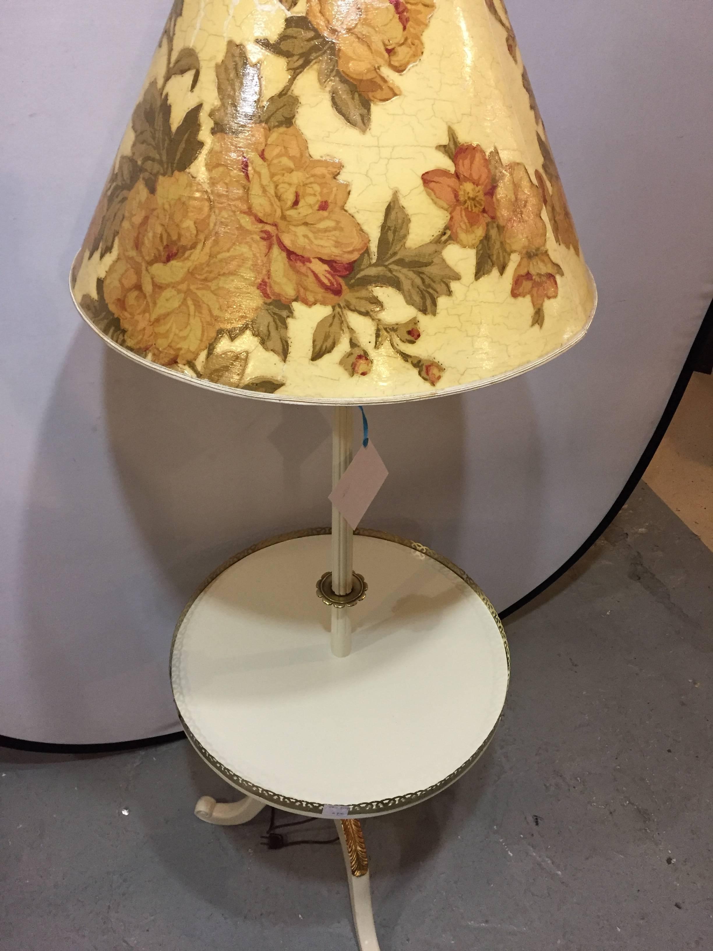 Off-White and Gilt Gold Paint Decorated Table Lamp with Custom Shade 3