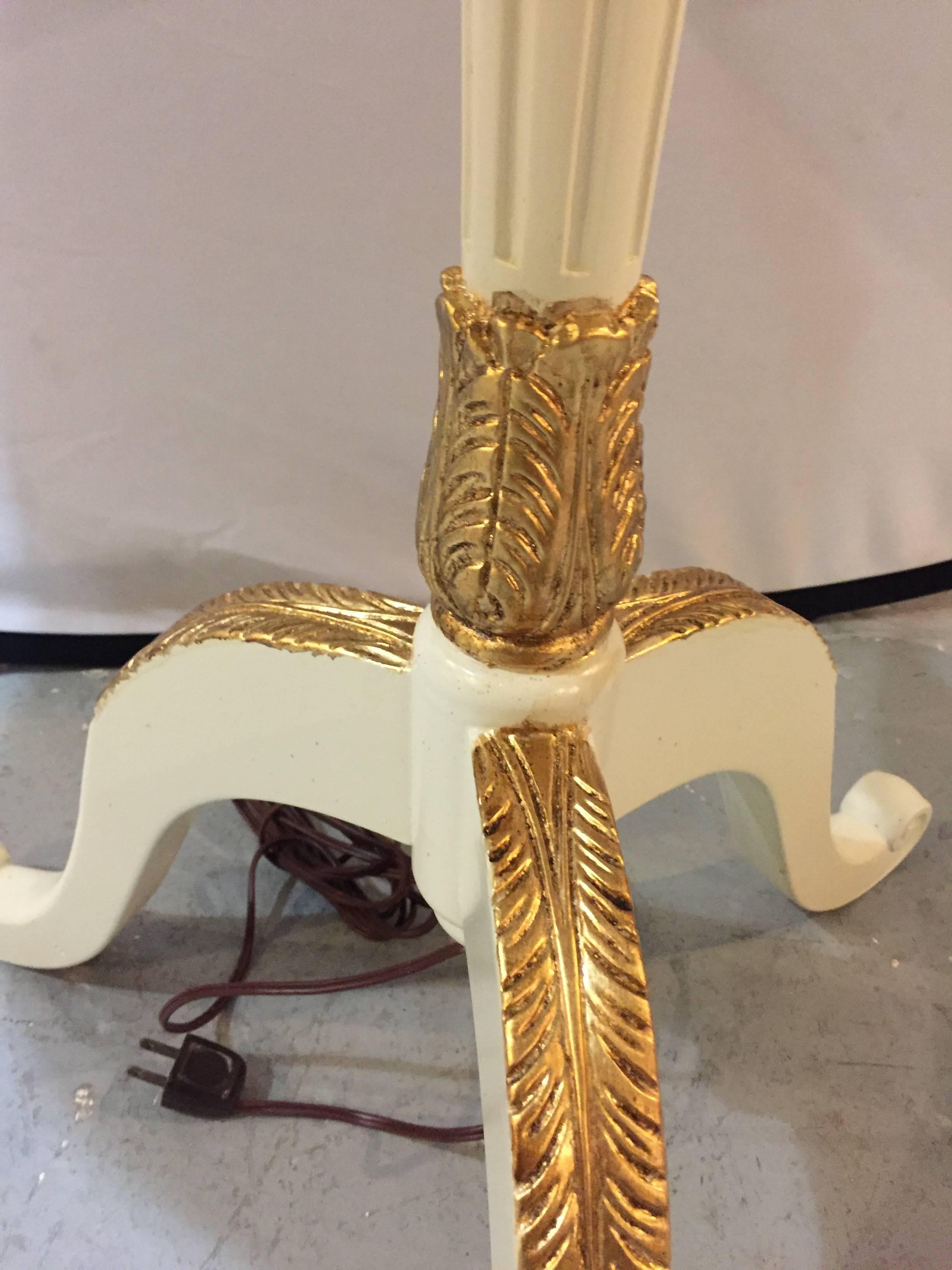 20th Century Off-White and Gilt Gold Paint Decorated Table Lamp with Custom Shade