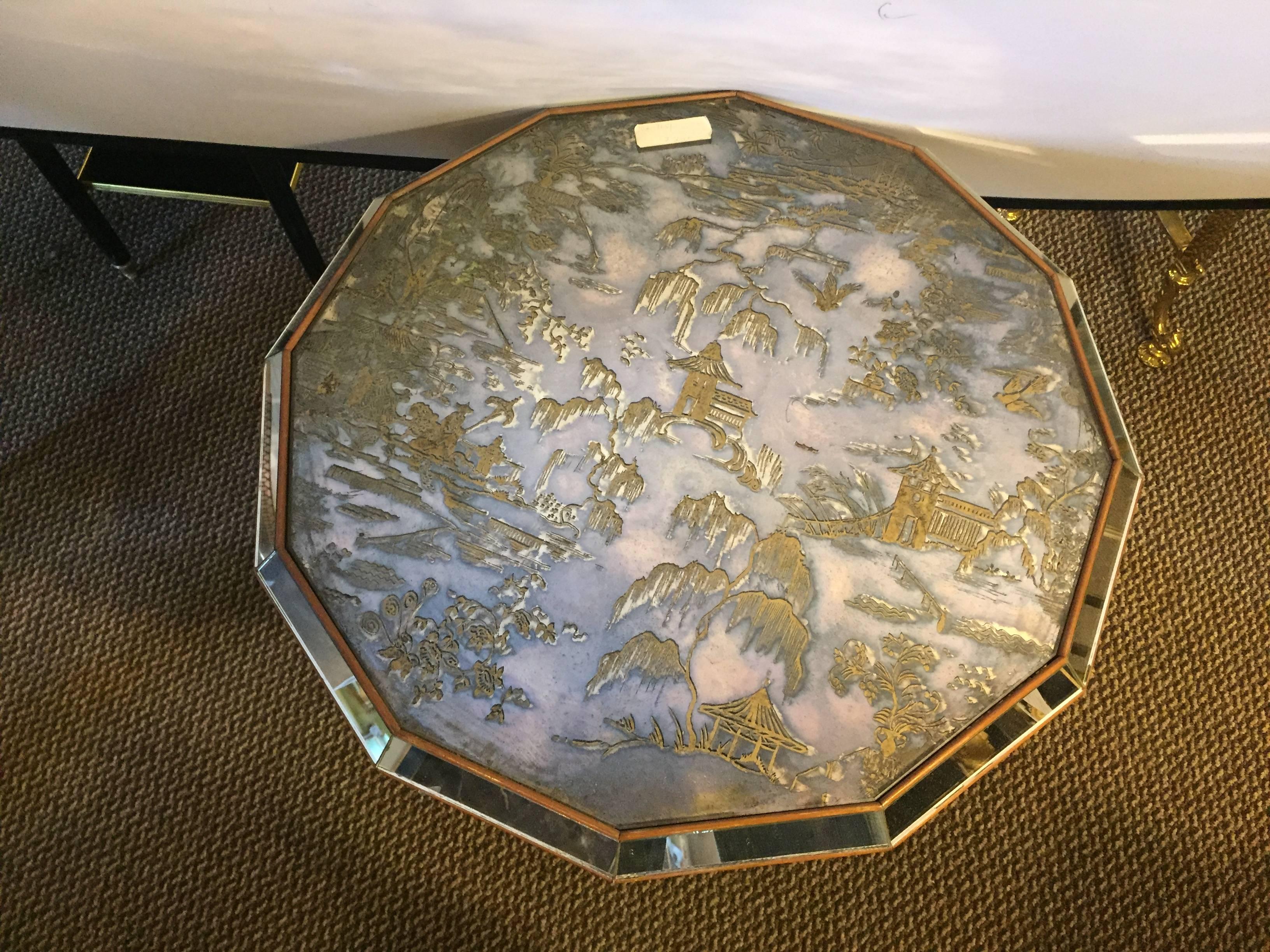 Chinoiserie Style Center Table with Eglomise Glass Top on a Single Pedestal 5