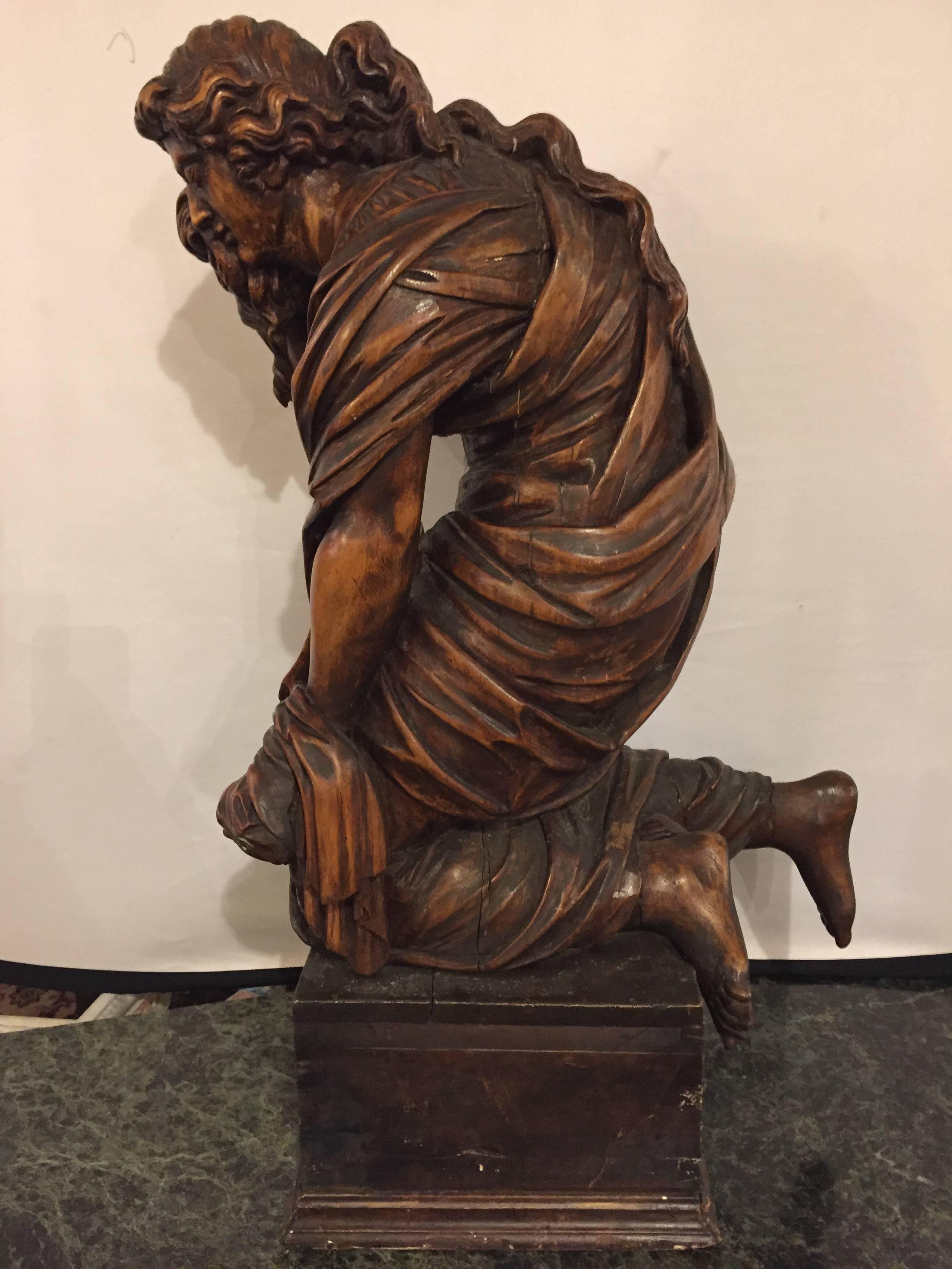 Adirondack Palatial 18th Century Carved Statue of a Kneeling Woman in Tears