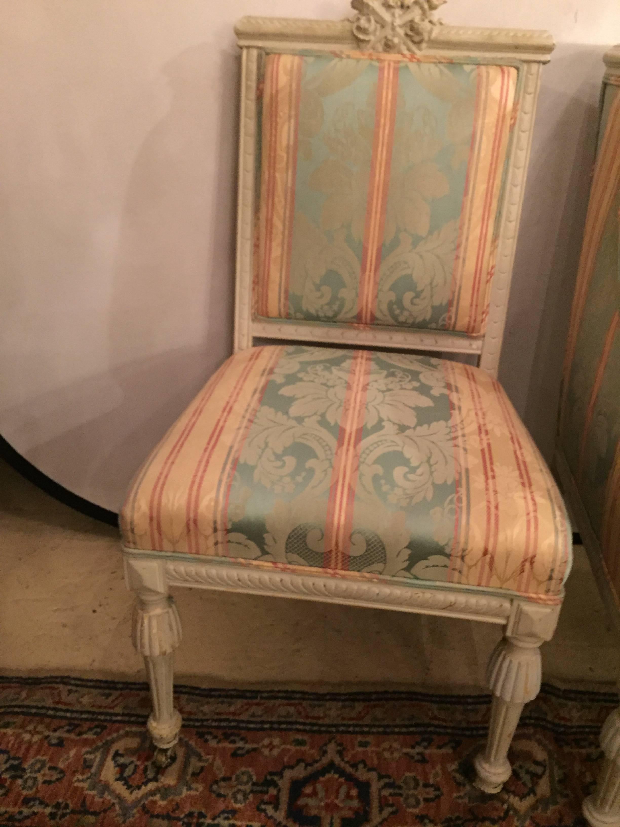 Swedish Fashioned Louis XVI Style Salon Suite, Off-White Paint Decorated Finish 1