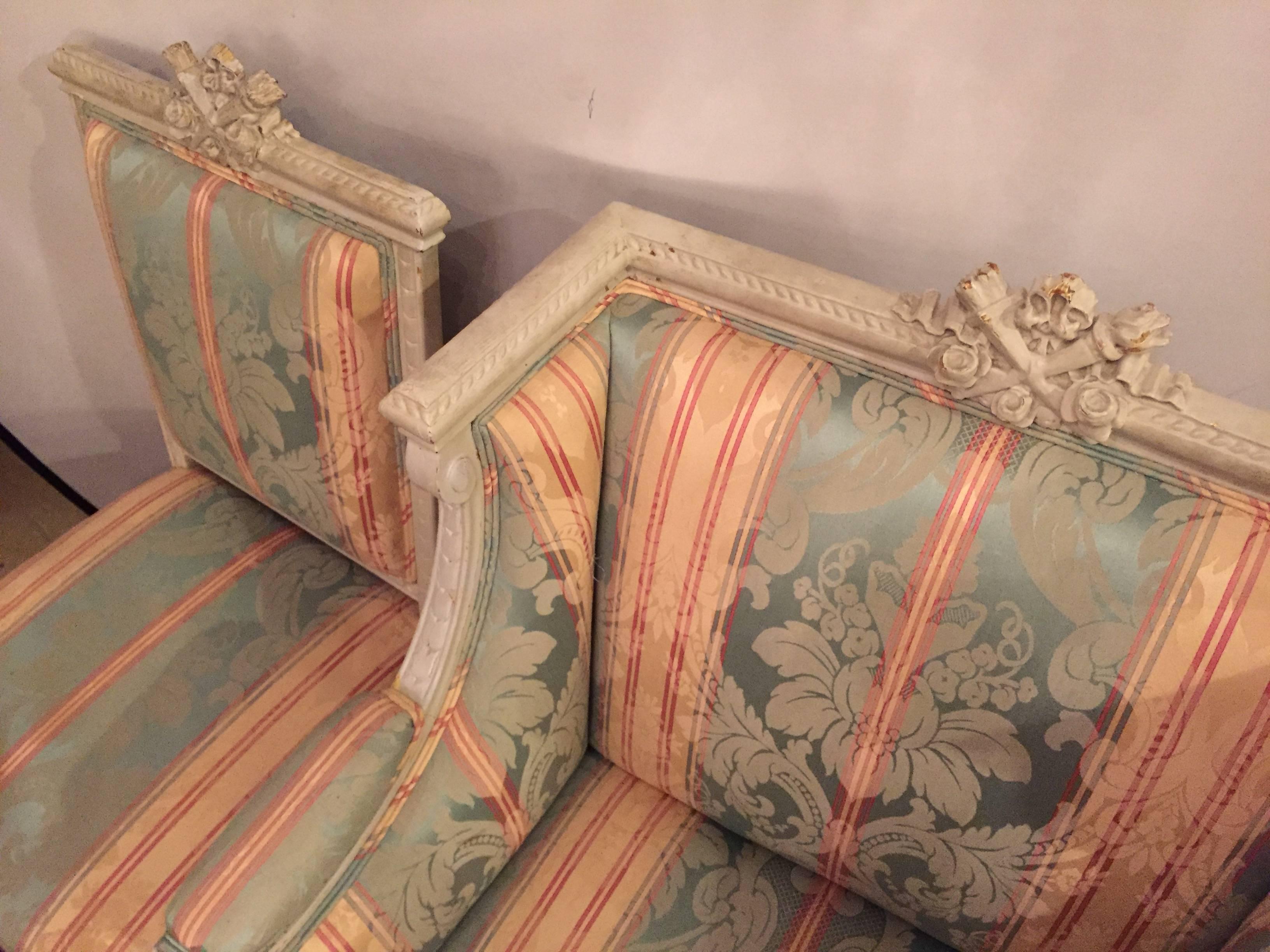 Swedish Fashioned Louis XVI Style Salon Suite, Off-White Paint Decorated Finish 4