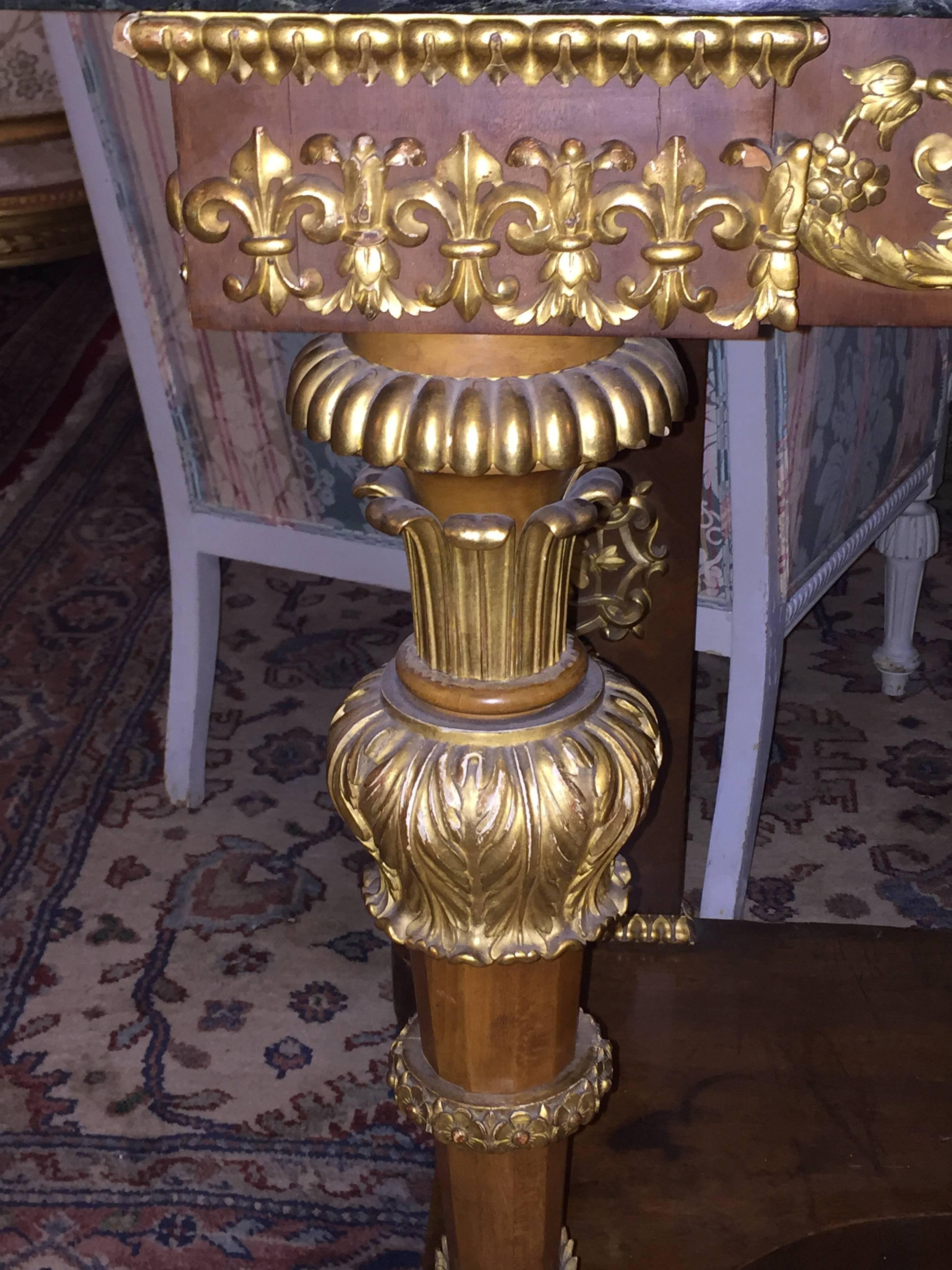 Rococo 19th Century Empire Marble-Top Console Table with Greek God Design Front