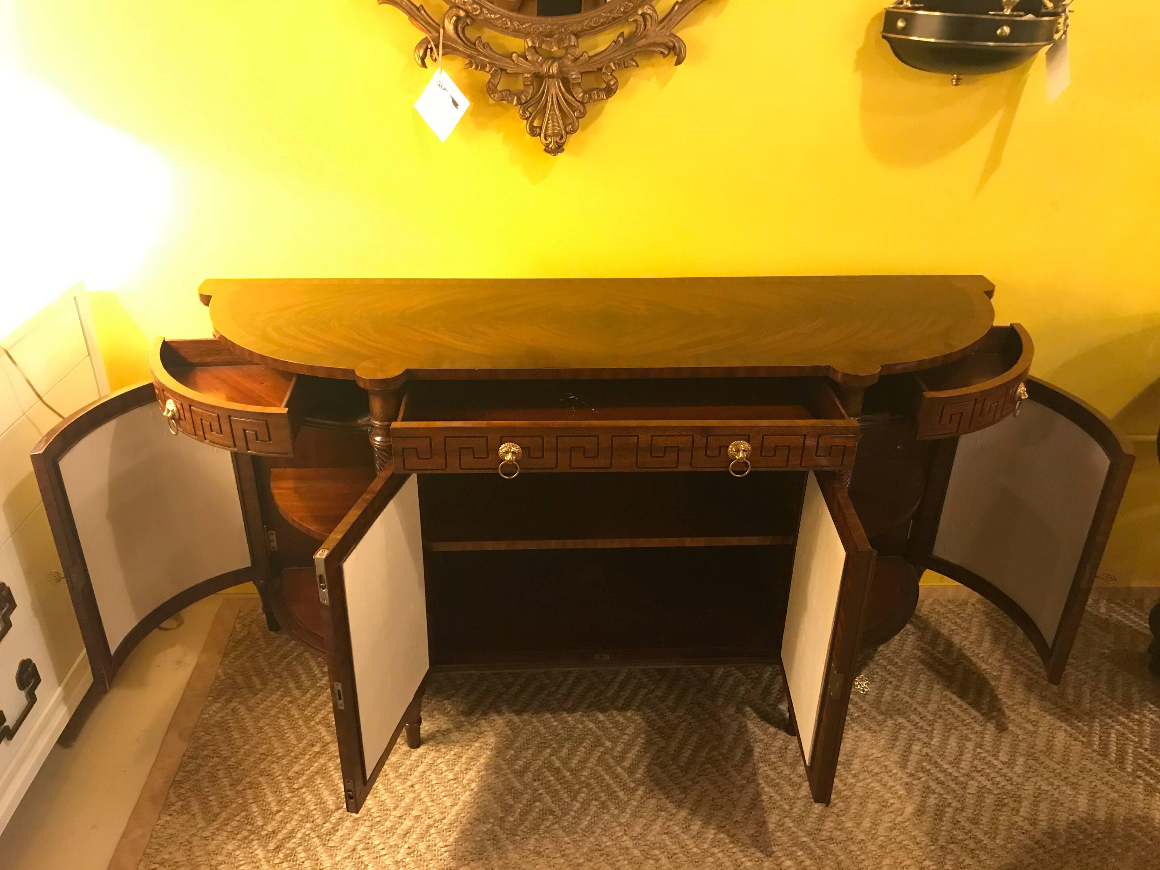 Pair of Demilune Maitland Smith Georgian Style Serving Cabinets or Commodes In Good Condition In Stamford, CT