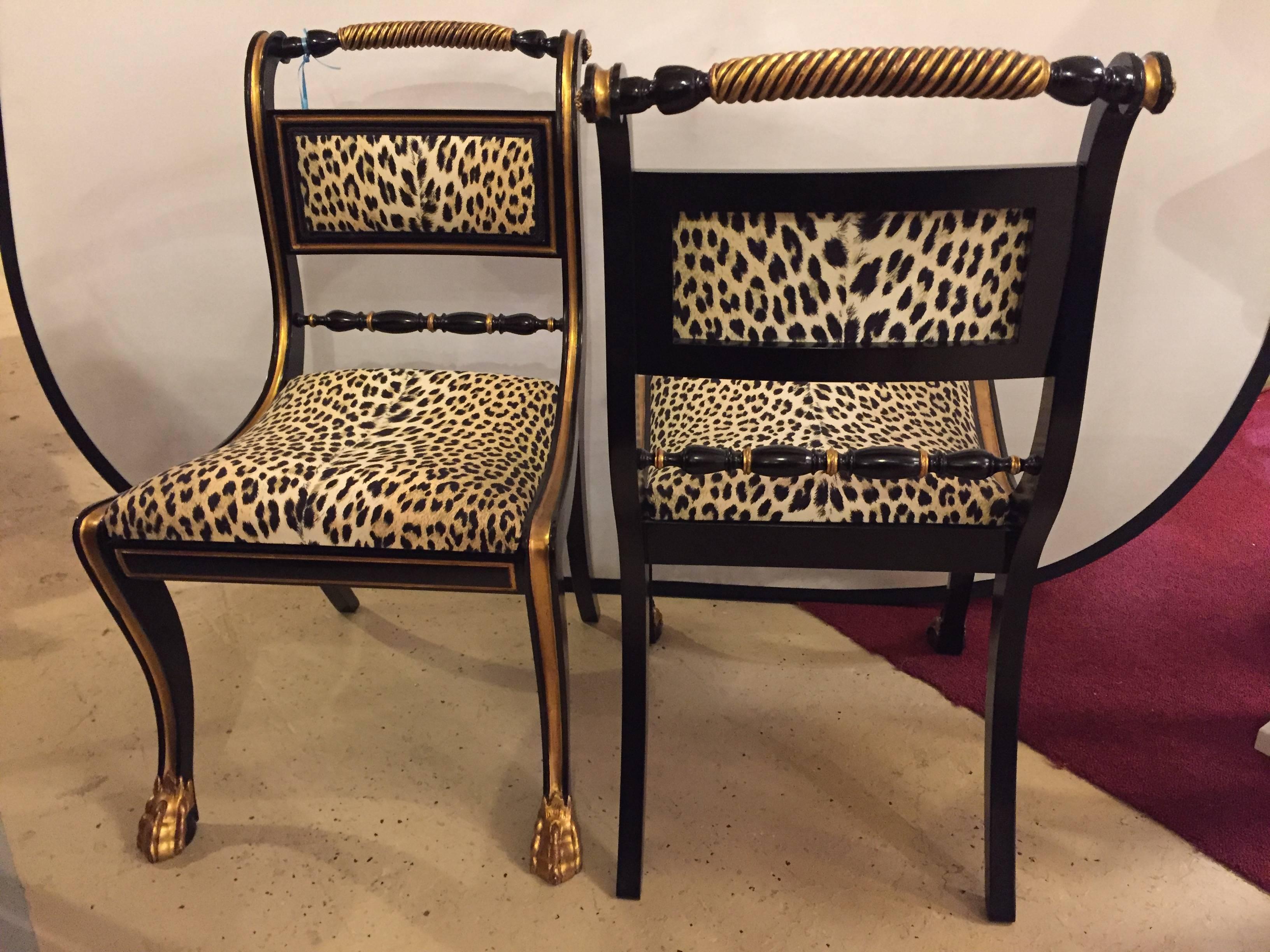 Two of a Set of 10 Ebonized and Gilt Gold Side Chairs 3
