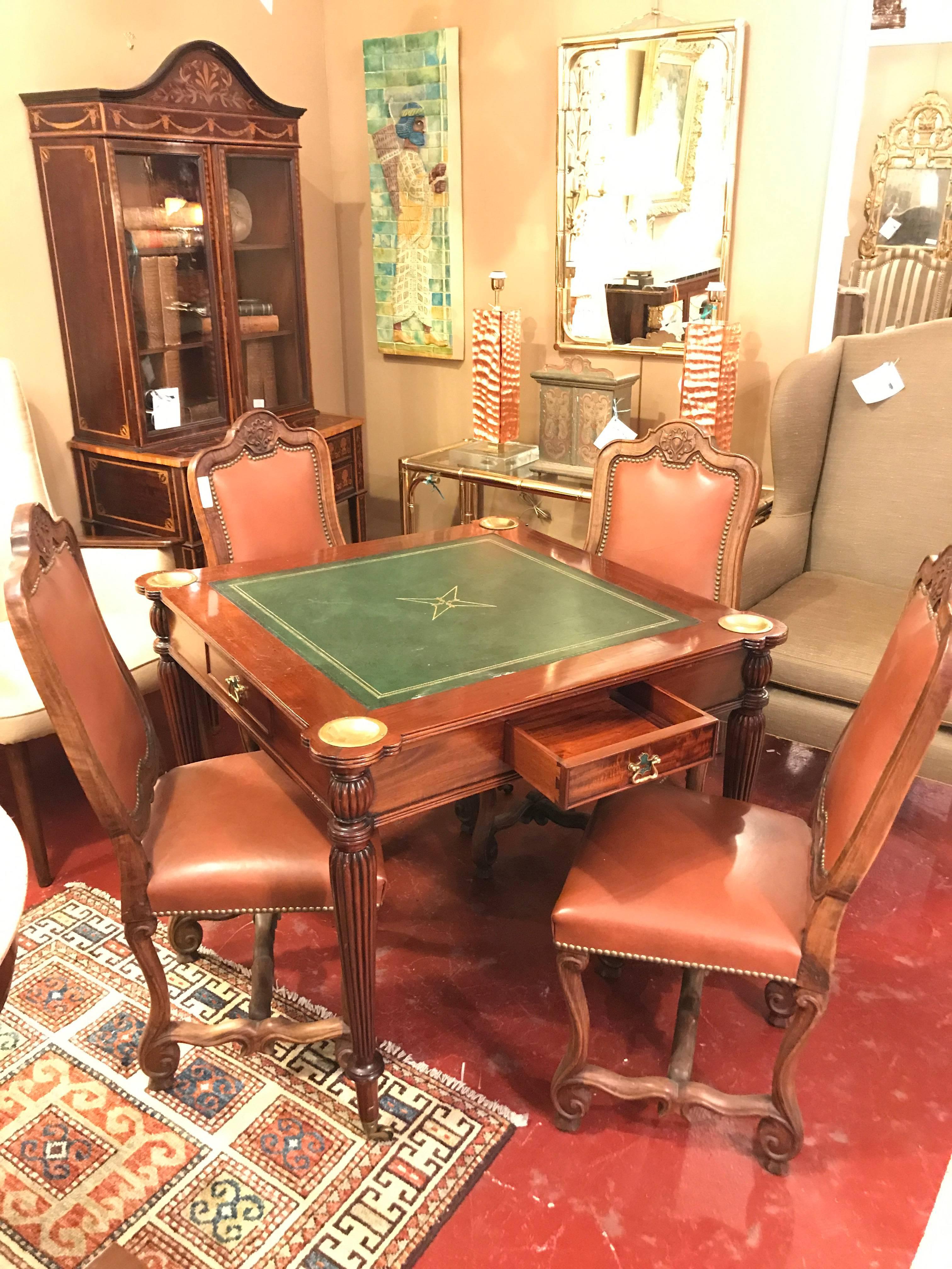 Leather Top Mahogany Georgian Style Card Table in the Manner of Maitland Smith In Good Condition In Stamford, CT