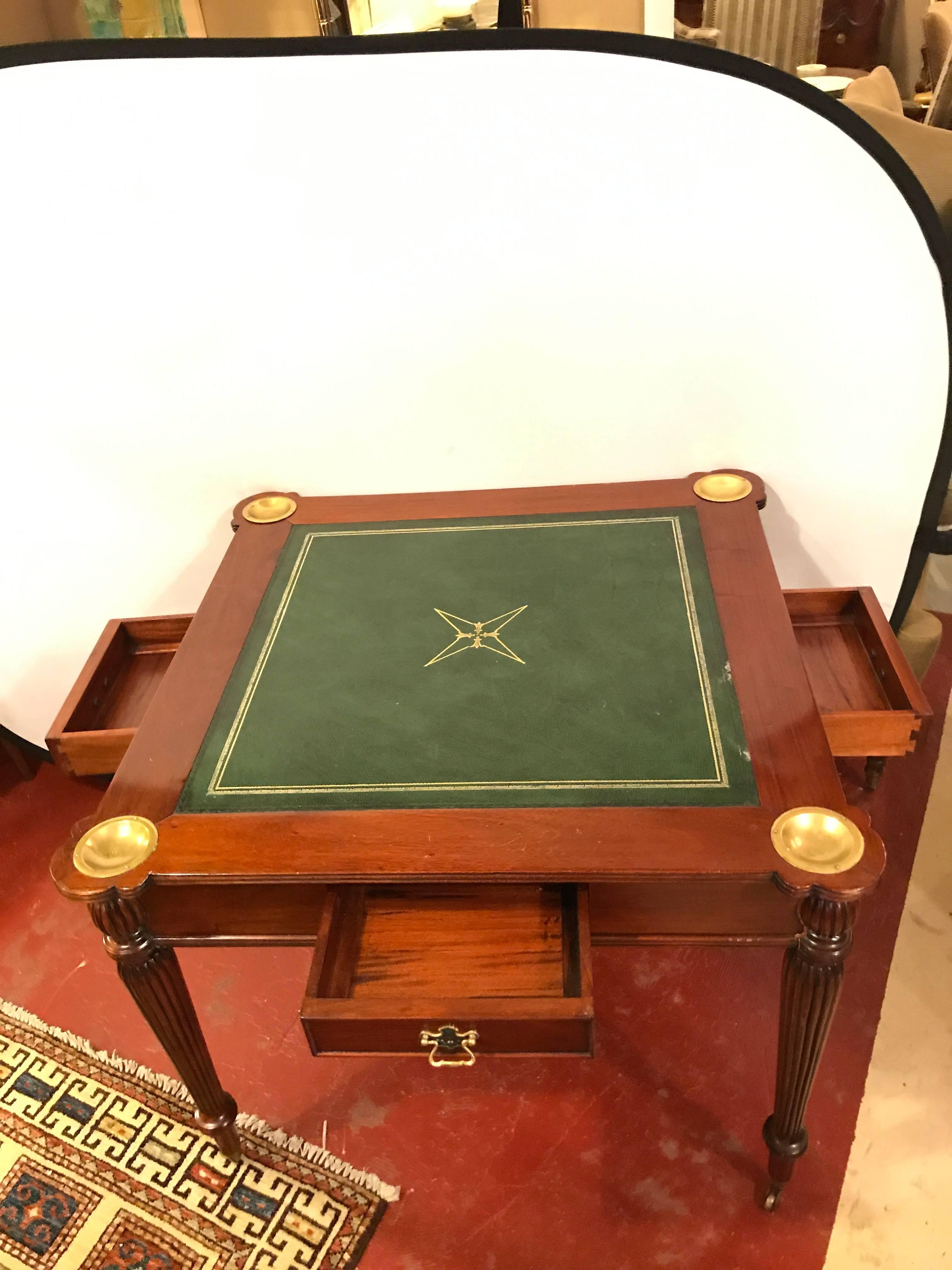 20th Century Leather Top Mahogany Georgian Style Card Table in the Manner of Maitland Smith