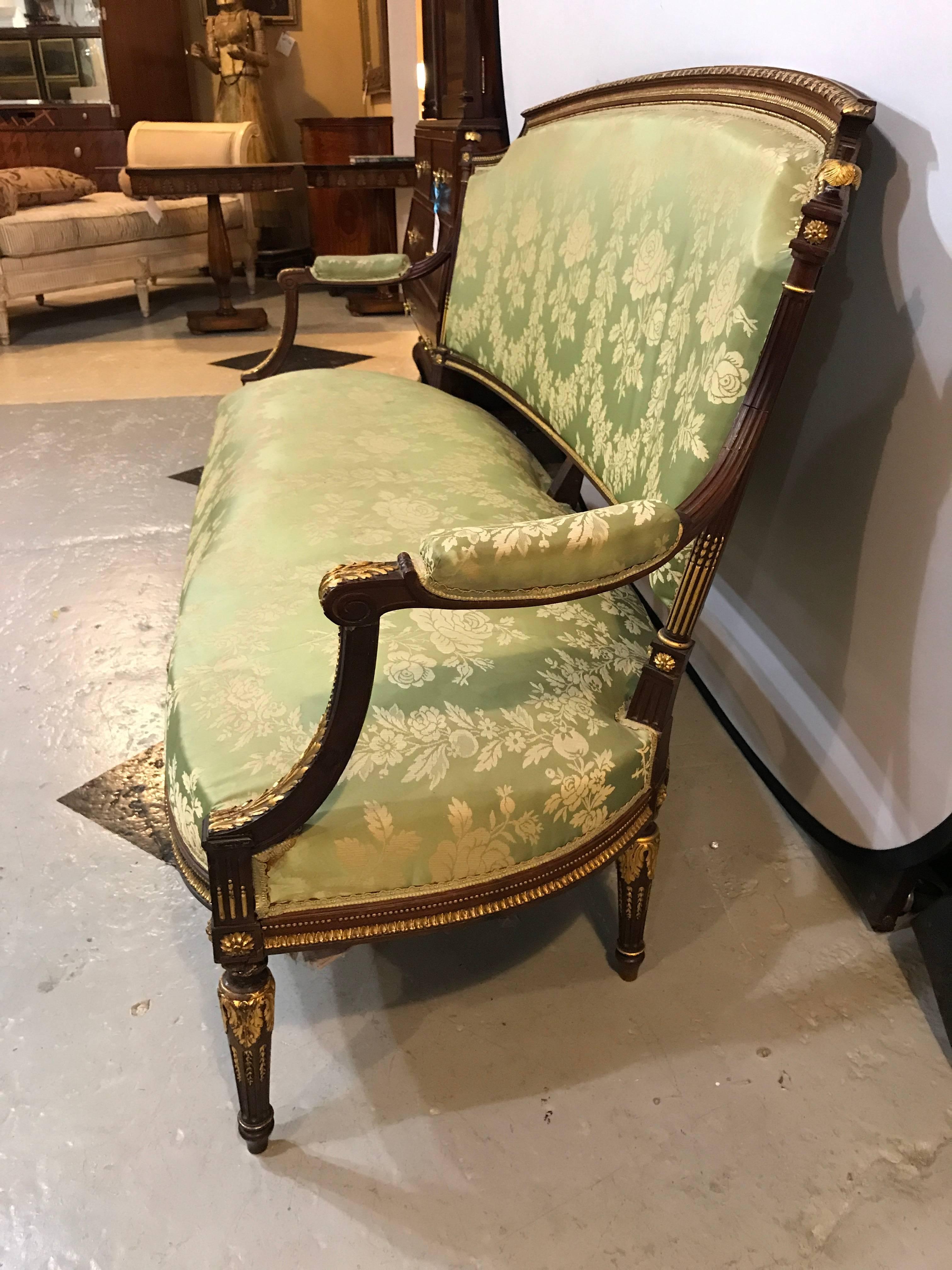 French Louis XVI Style Parcel-Gilt Mahogany Seven-Piece Parlor Suite