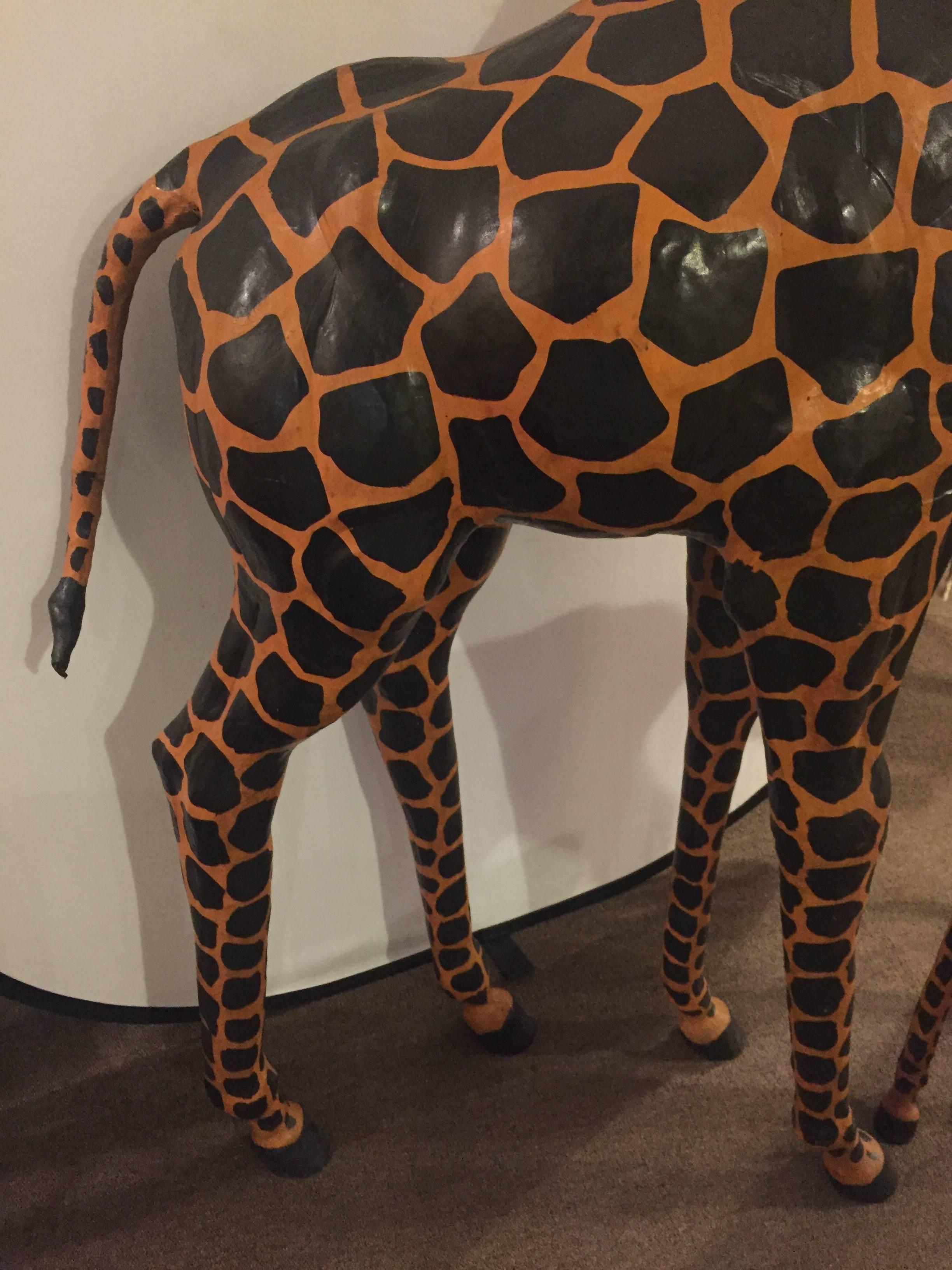 Pair of Life-Size Giraffes Each Made of Painted Leather 3