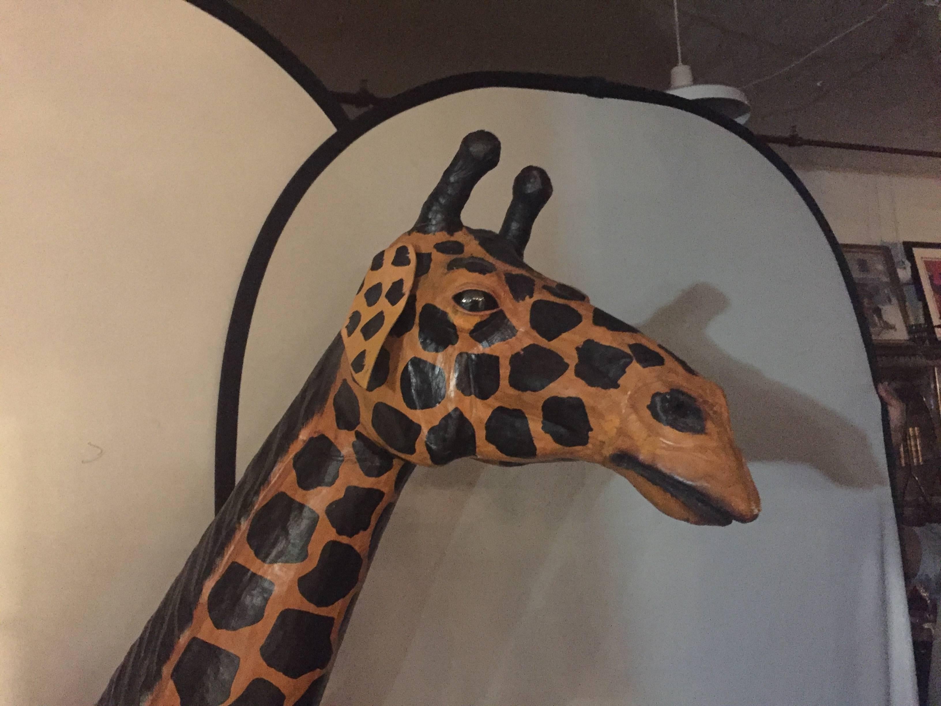 Other Pair of Life-Size Giraffes Each Made of Painted Leather