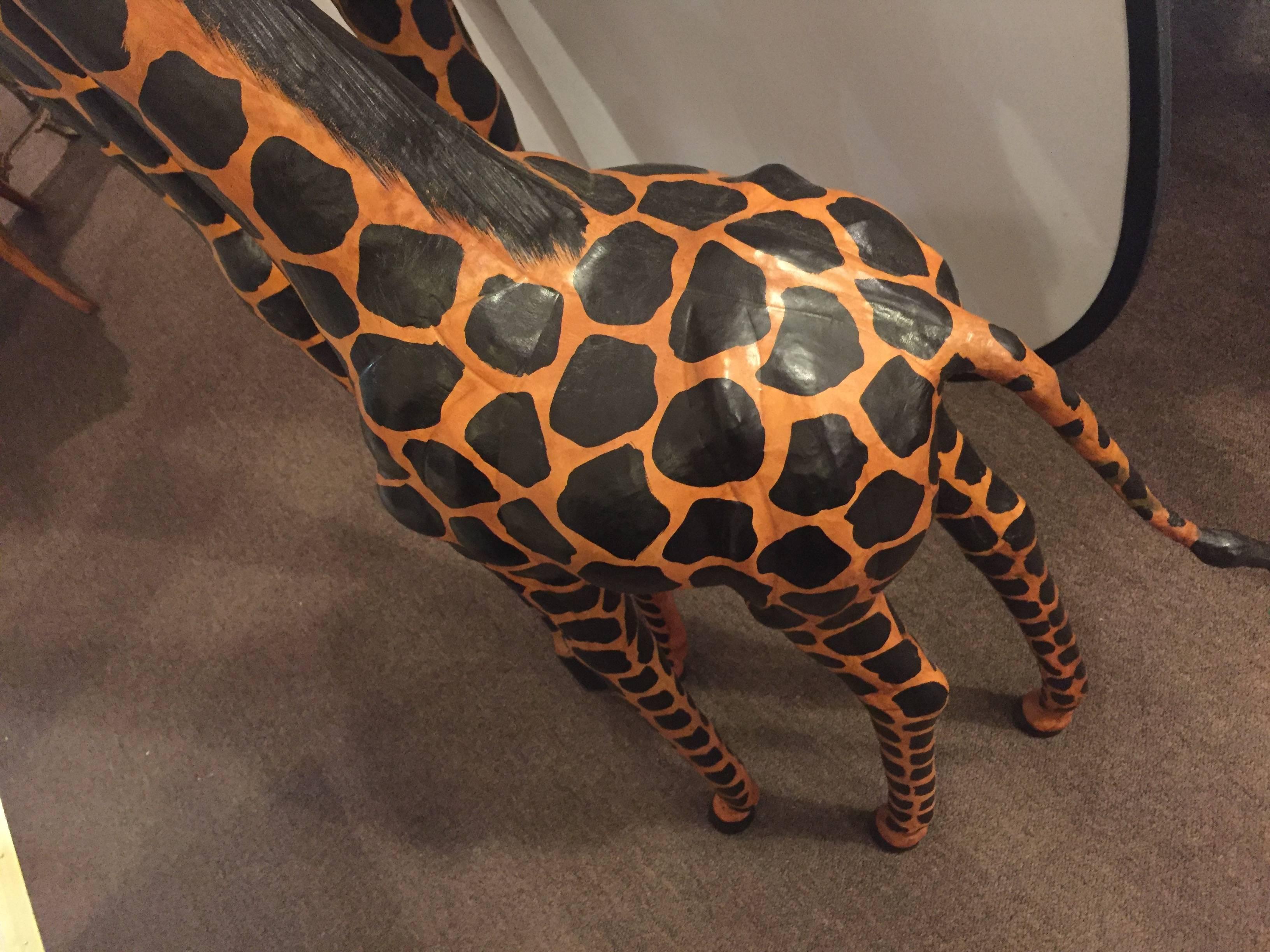 Pair of Life-Size Giraffes Each Made of Painted Leather 2