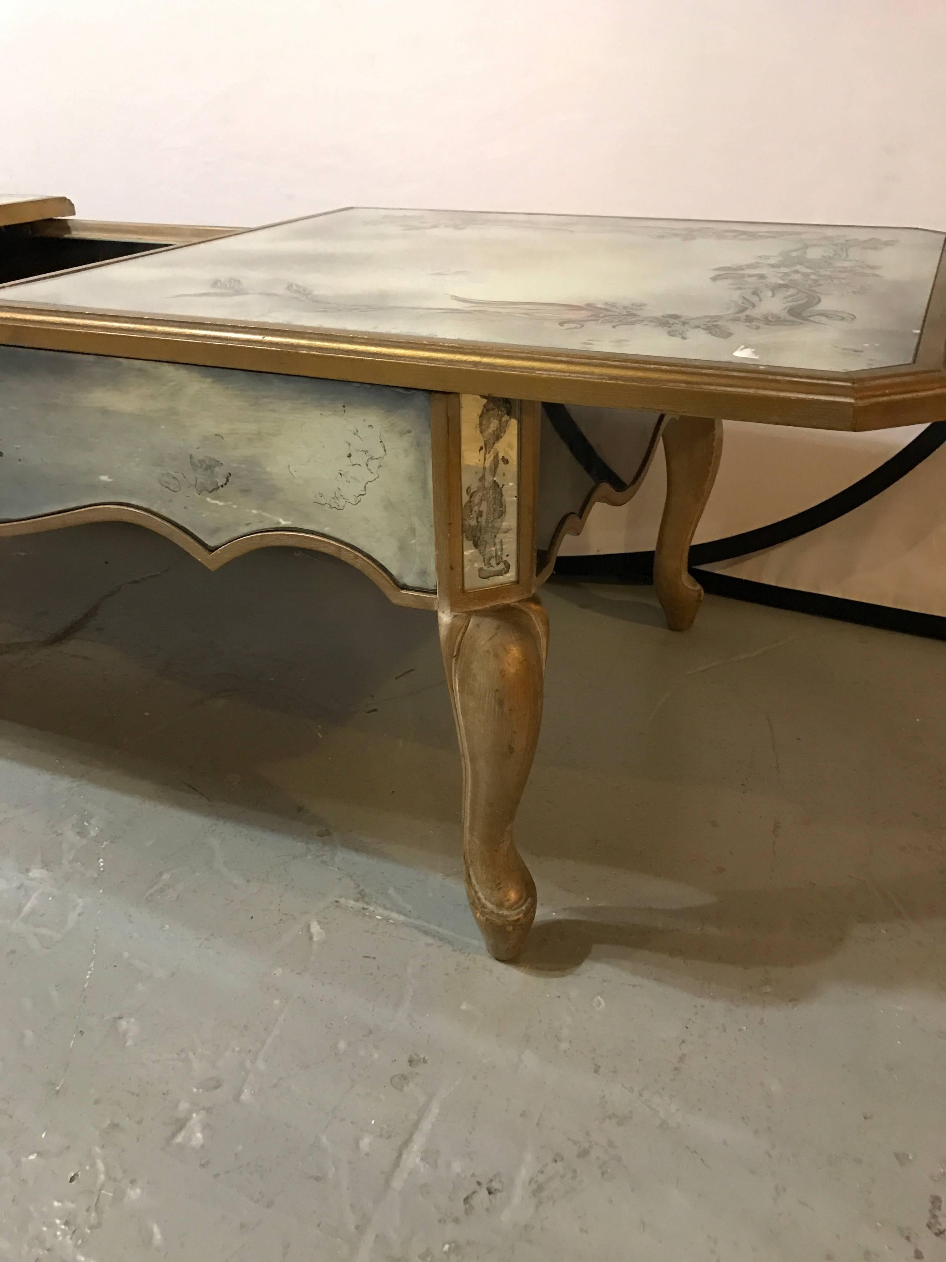Hollywood Regency Italian Paint Decorated Sliding Mirror Top Coffee Low Table 6