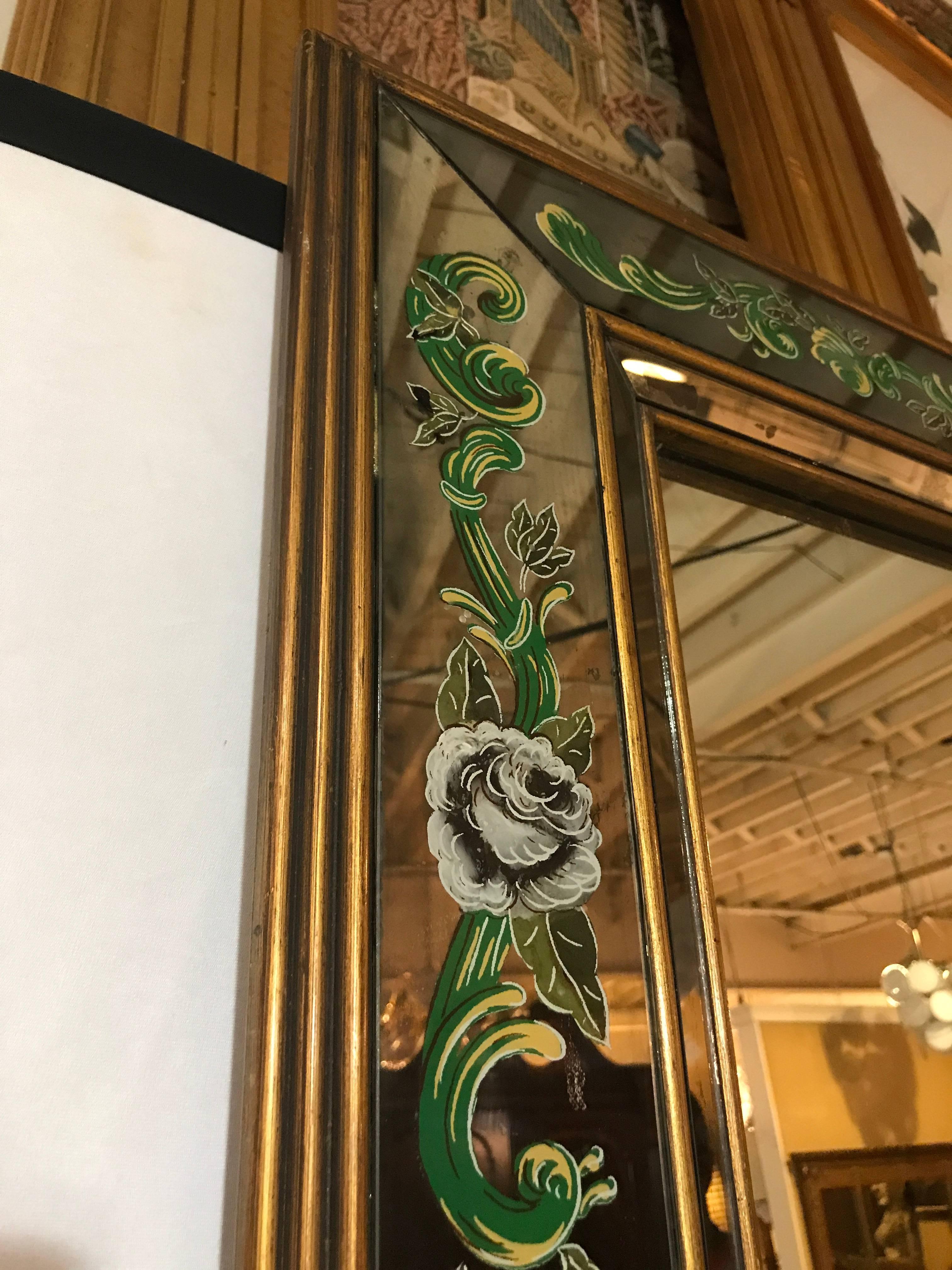 Italian Reverse Paint Decorated over the Mantle or Console Wall Mirror In Good Condition In Stamford, CT