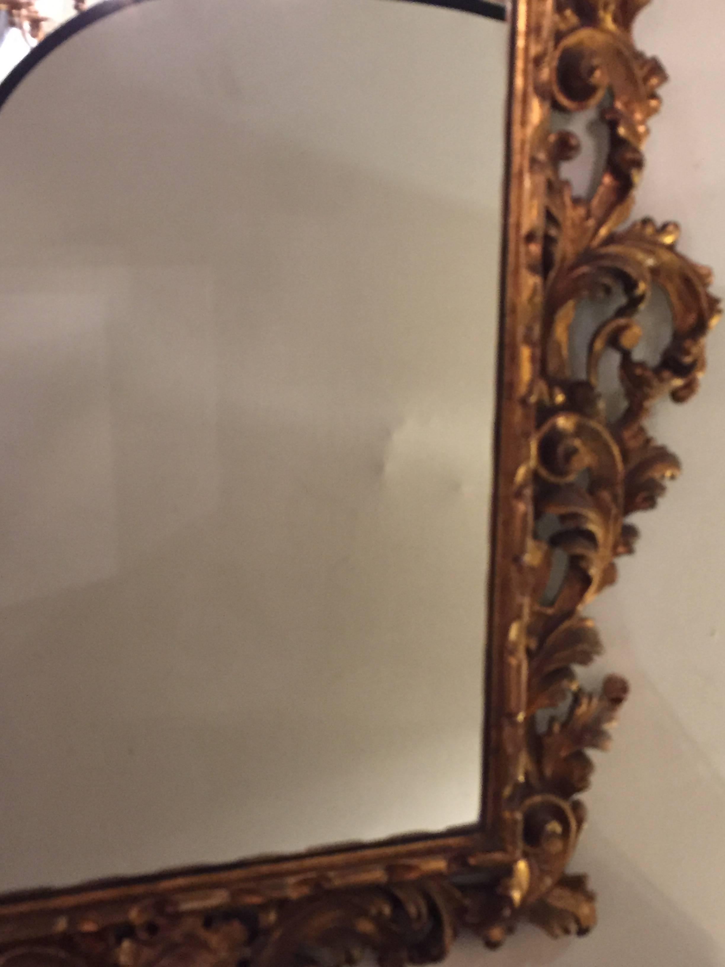 Pair of Continental Antique Gesso and Gilt Gold Carved Wall or Console Mirrors 1