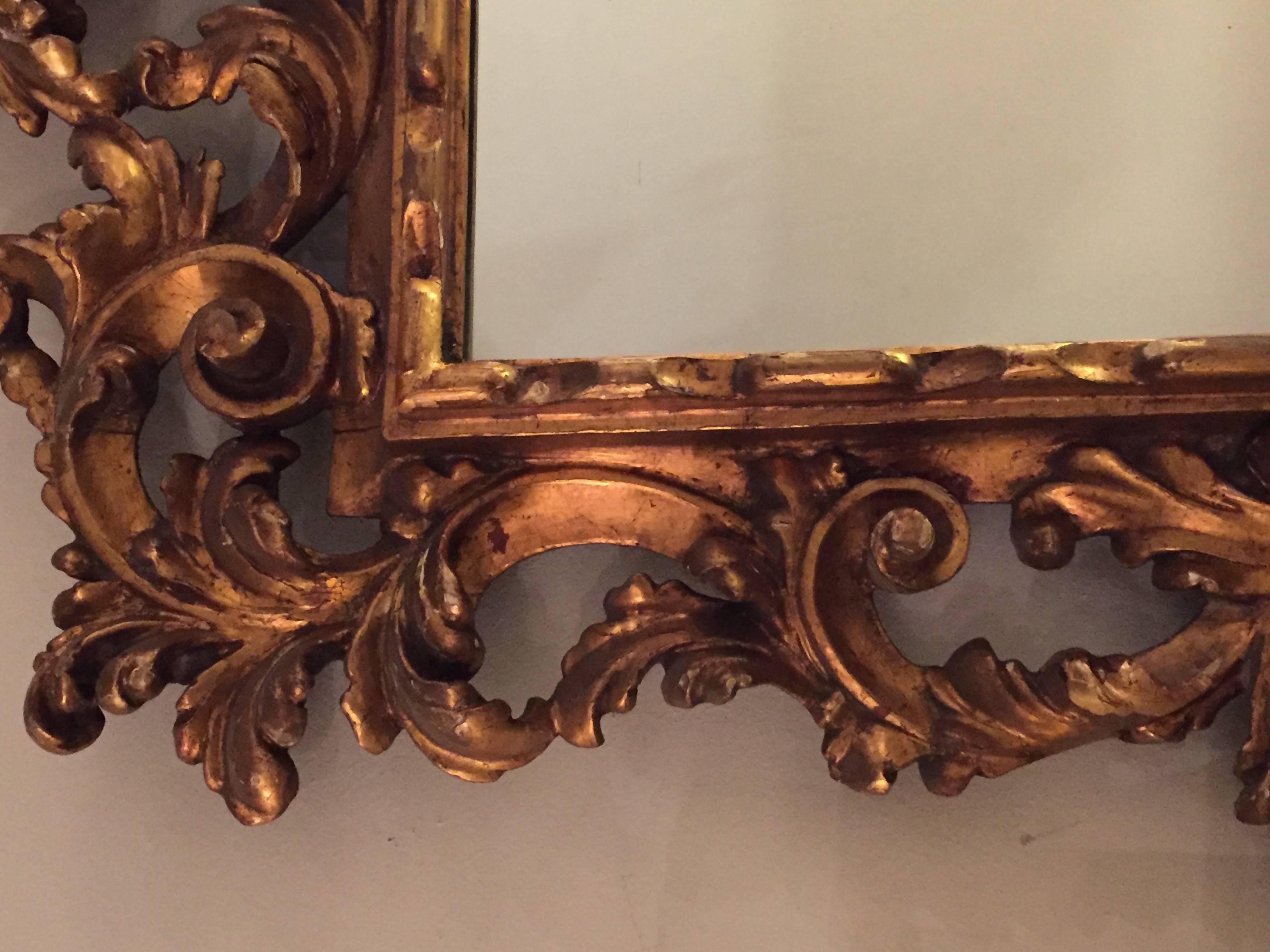 20th Century Pair of Continental Antique Gesso and Gilt Gold Carved Wall or Console Mirrors